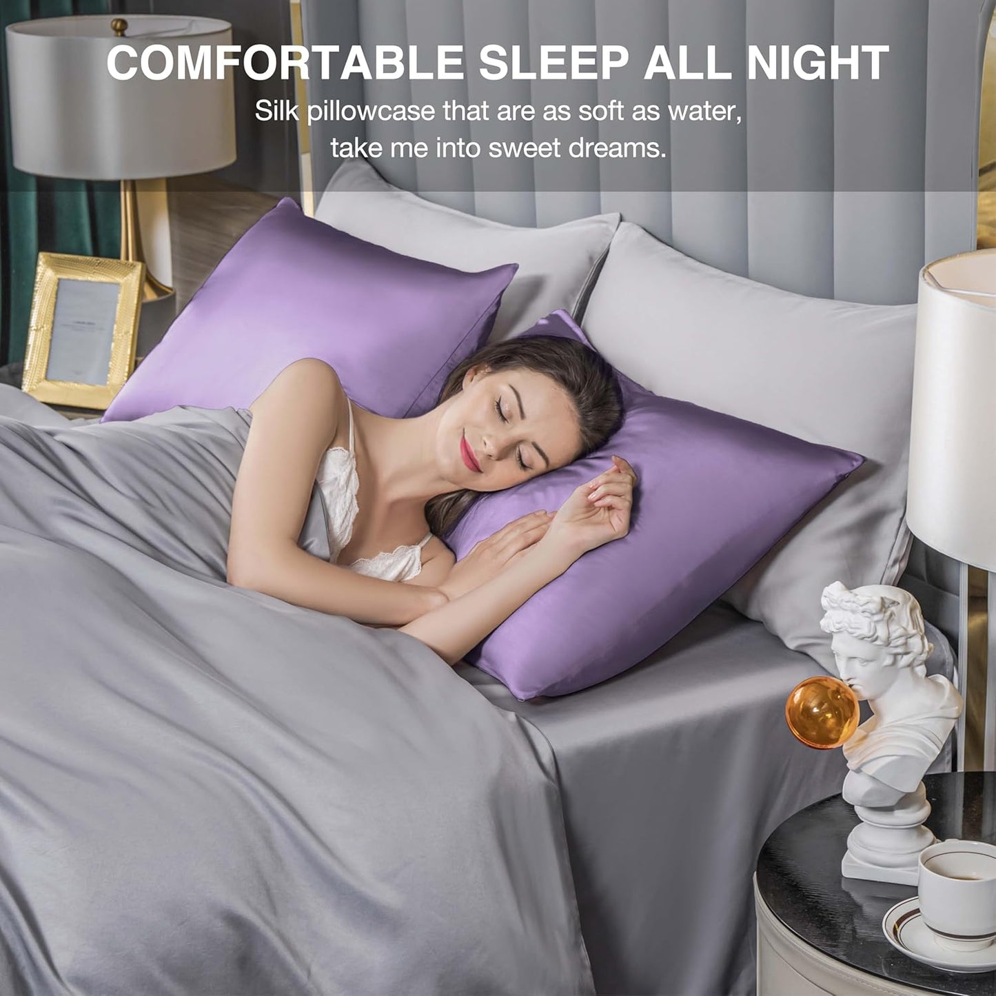 Mulberry Silk Pillowcase for Hair and Skin,King Size Cooling Silk Pillow Case with Hidden Zipper,Allergen Proof Dual Sides Soft Breathable Smooth Silk Pillow Cover for Women(King,Violet)