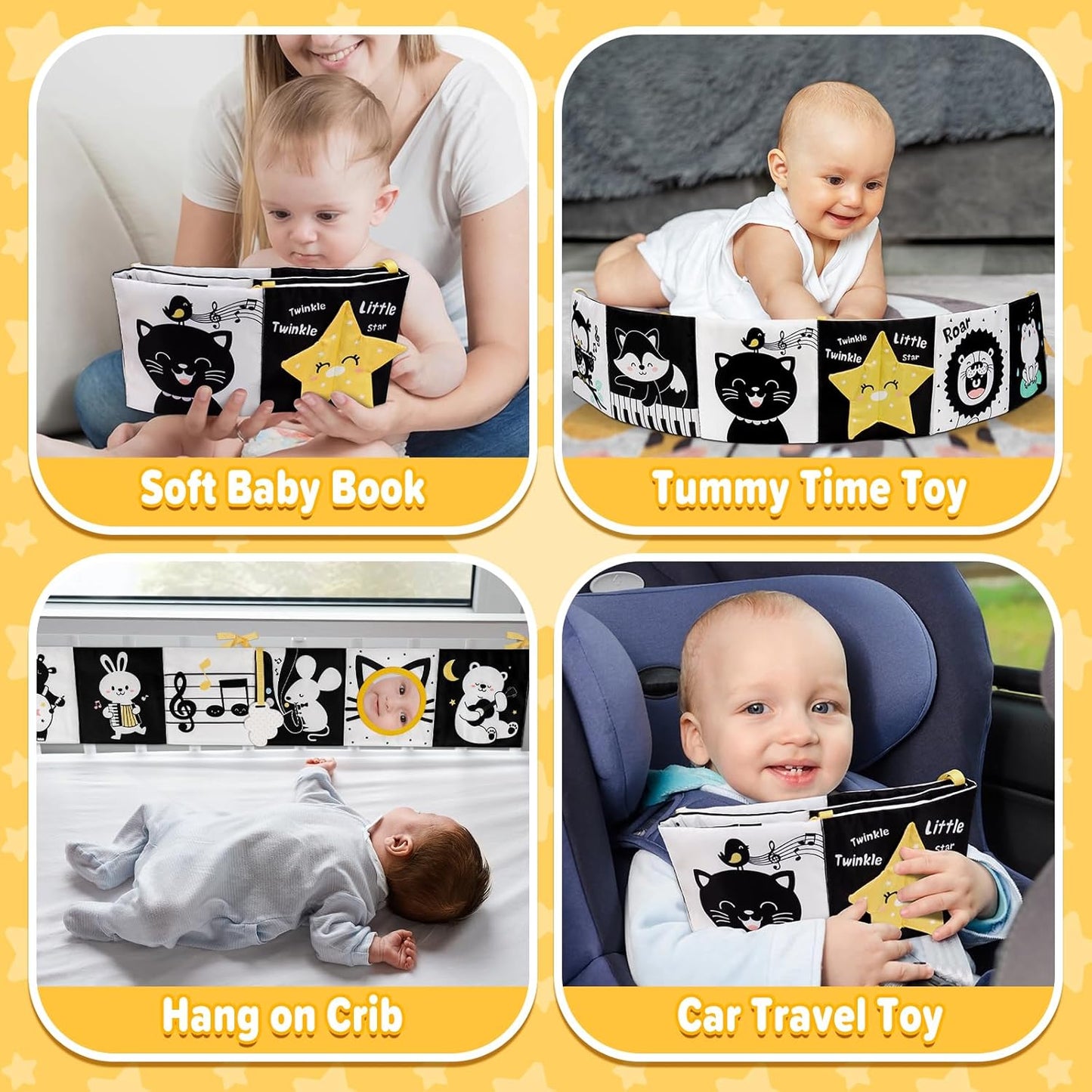 OKOOKO Black and White Baby Book High Contrast Baby Toy 0-6 Months Baby Soft Book Tummy Time Toy Crib Stroller Toy Montessori Sensory Toy Early Education for 0-6 6-12 Months Newborn Baby Infant