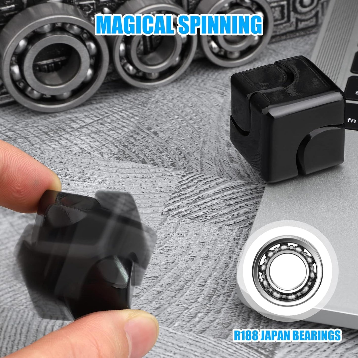 Infinity Gear Fidget Cube Spinner for Kid Adult, Transformable Spinning Top Metallic Fidget Toys for Anti-Anxiety Stress Relief Autism ADHD, 2-in-1 Cube Focus Toy for Desktop Office Classroom Black
