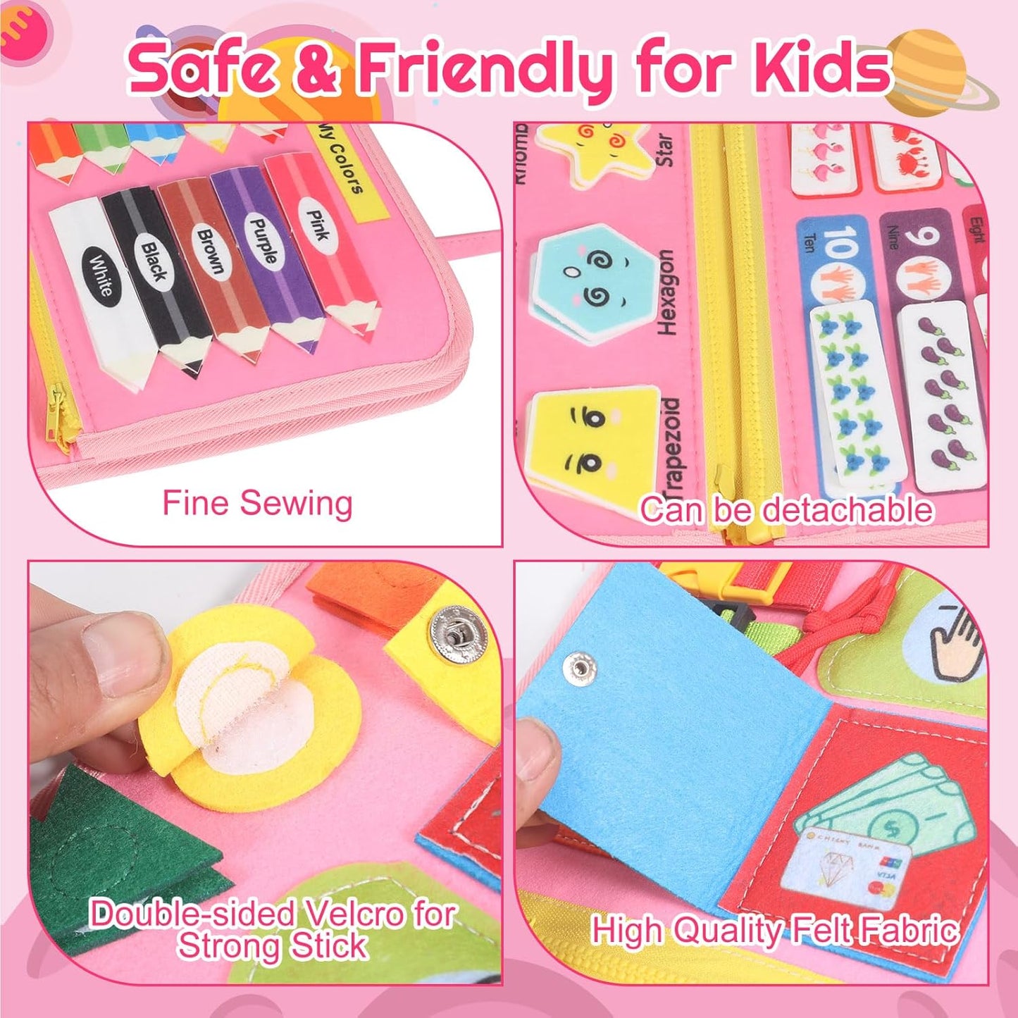 Montessori Busy Board - Ideal Busy Book Toddler Toys & Gifts for Boys & Girls, Toddler Travel Essential for Airplane & Car, Sensory Toys, Great for Baby Gifts for Girls