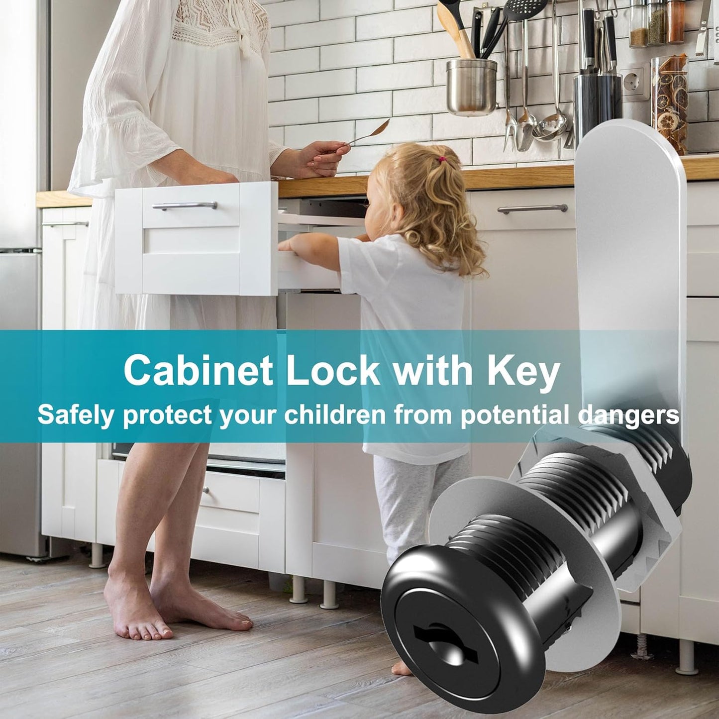 6 Pcs Black Cabinet Locks with Keys, 1-1/2" Cam Lock Keyed Alike, RV Cam Locks for Cabinets RV Storage Door, Cabinet and Drawer Lock with Keys, Zinc Alloy