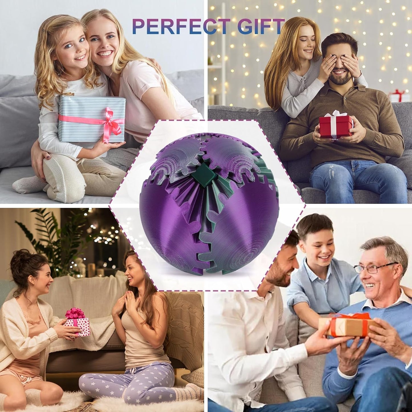 Gear Ball, Gear Sphere, 3D Printed Gear Ball Spin Ball Cube Fidget Toys GearSphere Ball, Stress Ball, Gear Sphere Desk Toy, Fidget Ball, Gear Toy for Stress and Anxiety Relaxing (Laser Color D)