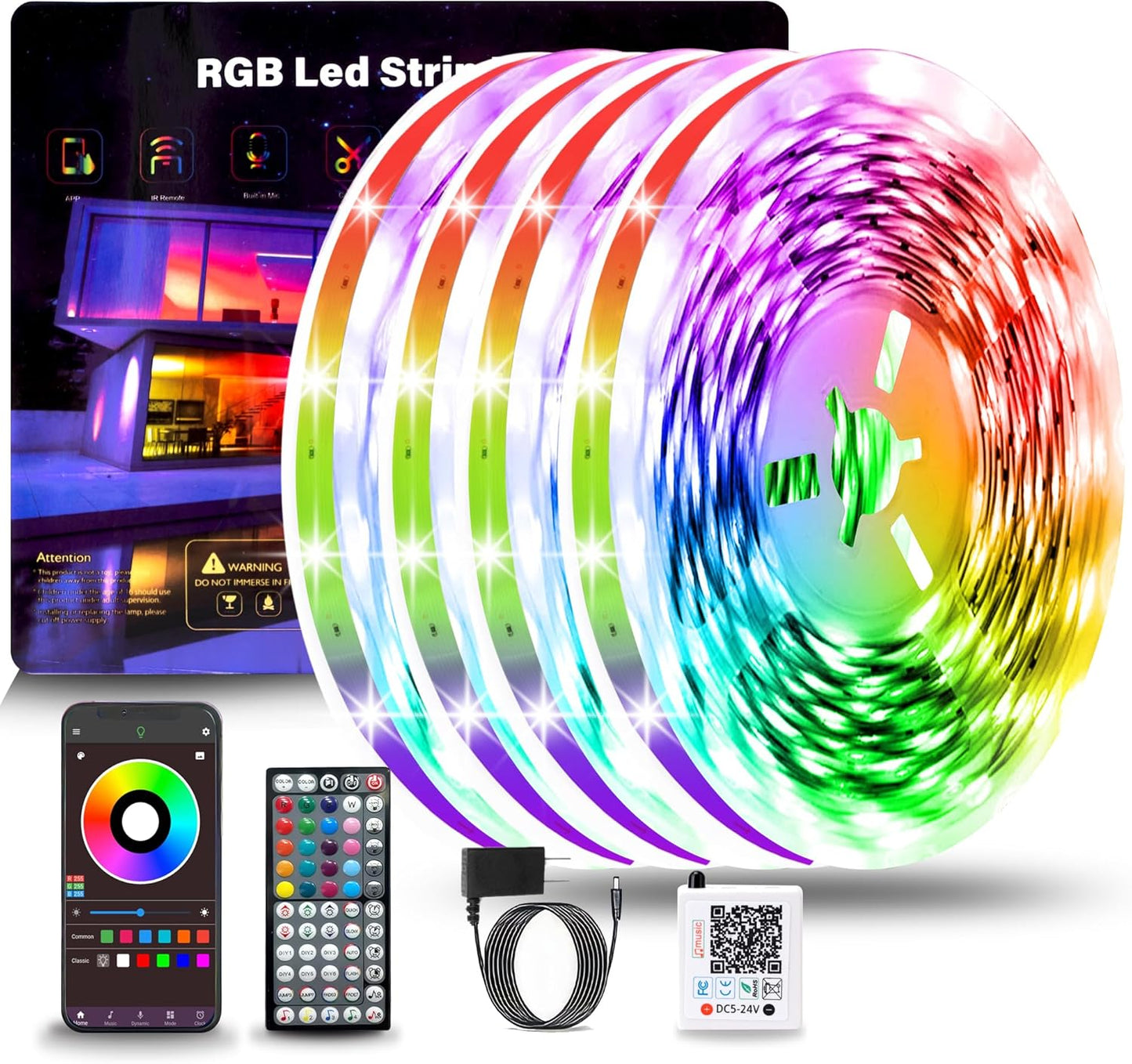 Led Lights for Bedroom 400FT(4 Rolls of 100ft), Music Sync Led Strip Lights with 60 Keys Remote and App Control, Color Changing RGB Led Lights for Room Kitchen Party Home Christmas Decoration