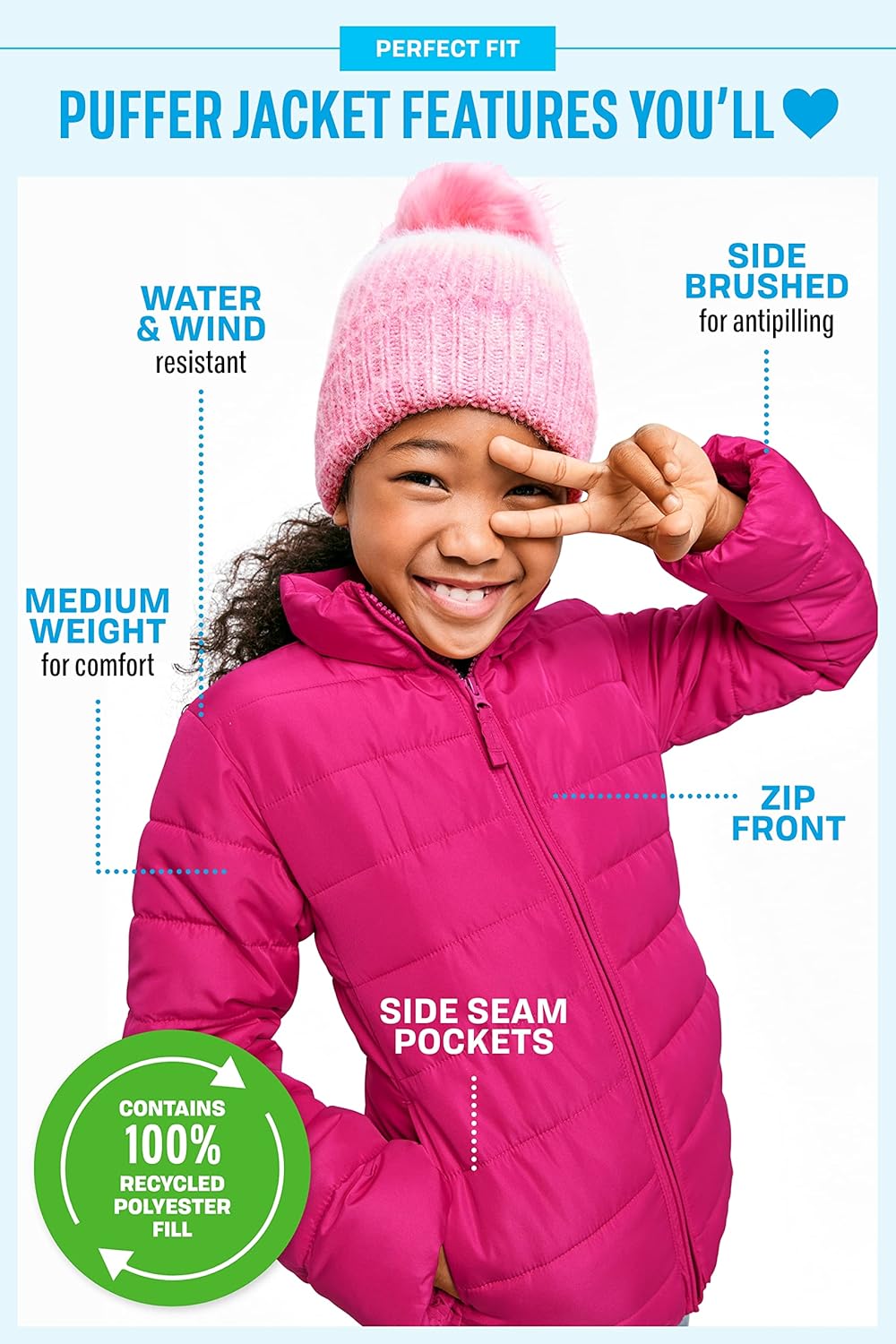 The Children's Place Baby and Toddler Girls' Medium Weight Wind-Resistant, Water-Resistant Puffer Jacket