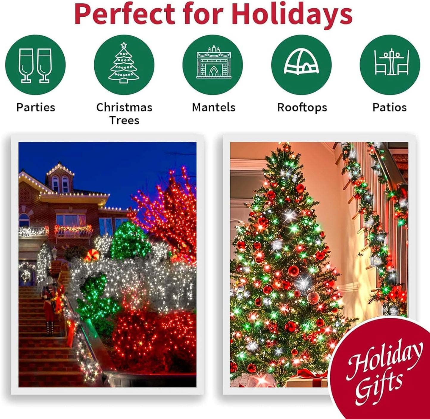 66ft Christmas Decorative Mini Lights, 200 LED Green Wire Fairy Starry String Lights Plug in, 16 Lighting Modes for Outdoor Xmas Tree Wedding Party Decoration (Red Green White)