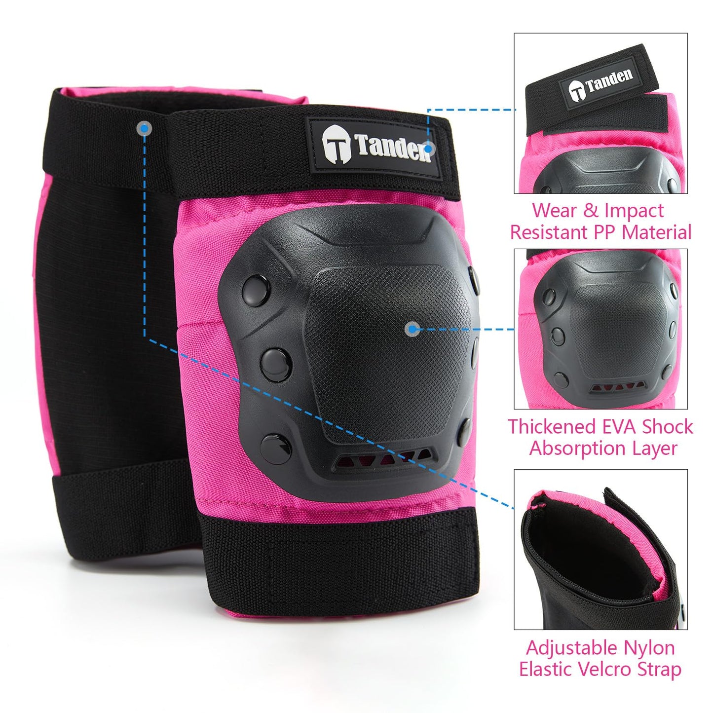 Skateboard Protective Gear Youth Knee and Elbow Pads Set, Wrist Guards for Roller Skating and Skateboarding - Pink