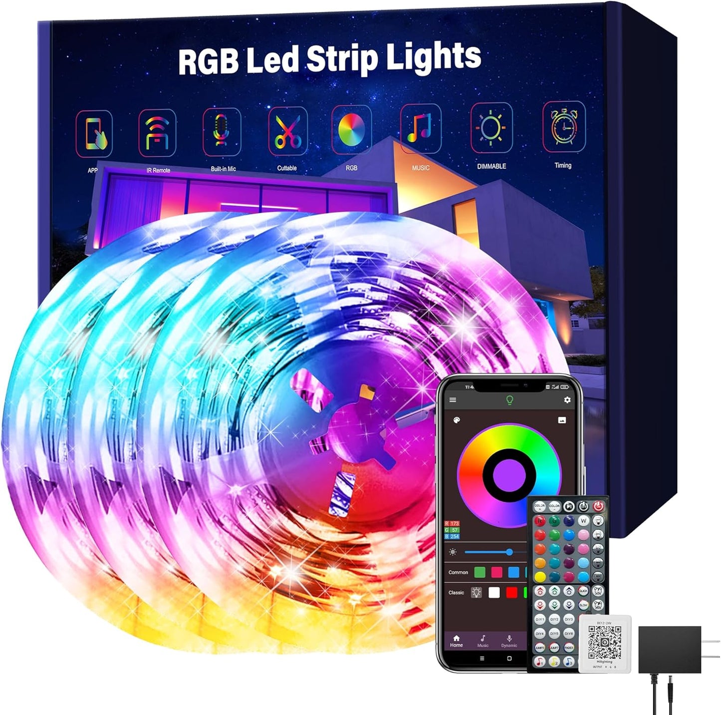 Led Lights for Bedroom 300 ft (3 Rolls*100ft) Music Sync RGB Led Strip Lights with Remote App Control, Color Changing Led Lights for Room Home Kitchen Party Decor