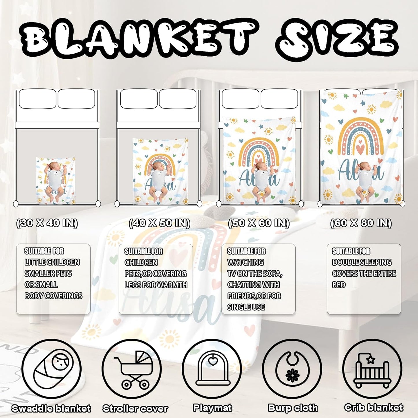 Ship Next Day, Personalized Baby Blanket – Printed in USA, Custom Baby Blanket for Boys & Girls, Baby Blanket with Name, Baby Shower, Easter, Christmas, Birthday Newborn & Toddler Gifts, Baby Gifts