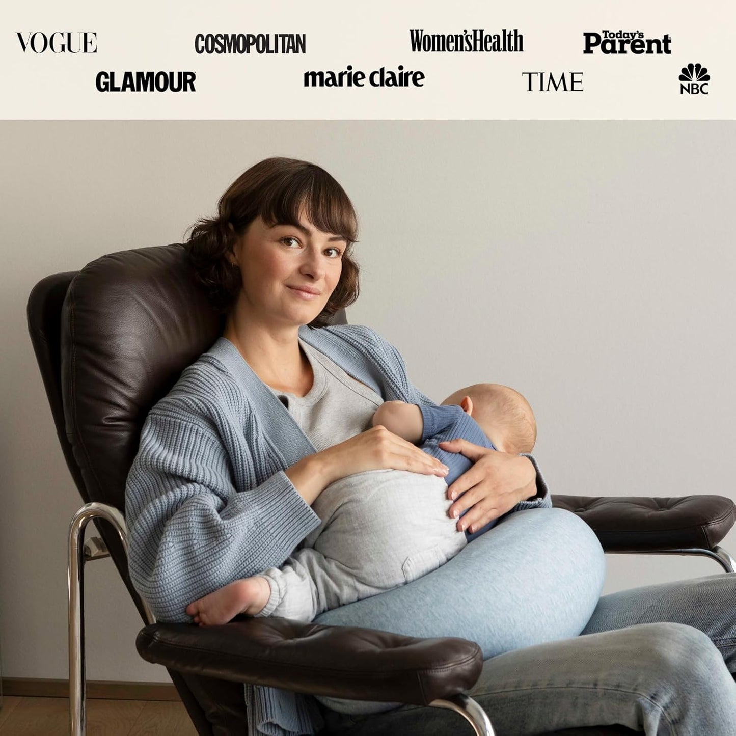 bbhugme Adjustable Nursing Pillow - Breastfeeding, Bottle Feeding, Baby Support - Adjustable Firmness and Fit - Washable Pillow Cover - Blue Melange…