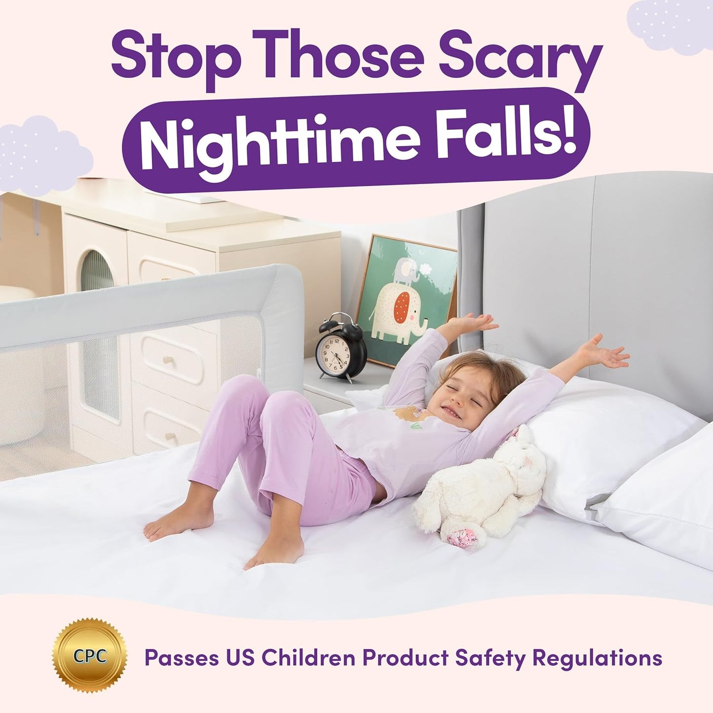 ComfyBumpy 1-Pack Bed Rail for Toddlers 35.5" L x 19.5" H | Toddler Bed Rails for Twin, Full & Toddler Bed Size | Swing Down Bed Rail Guard | Baby Bed Side Rail for Kids | Gray