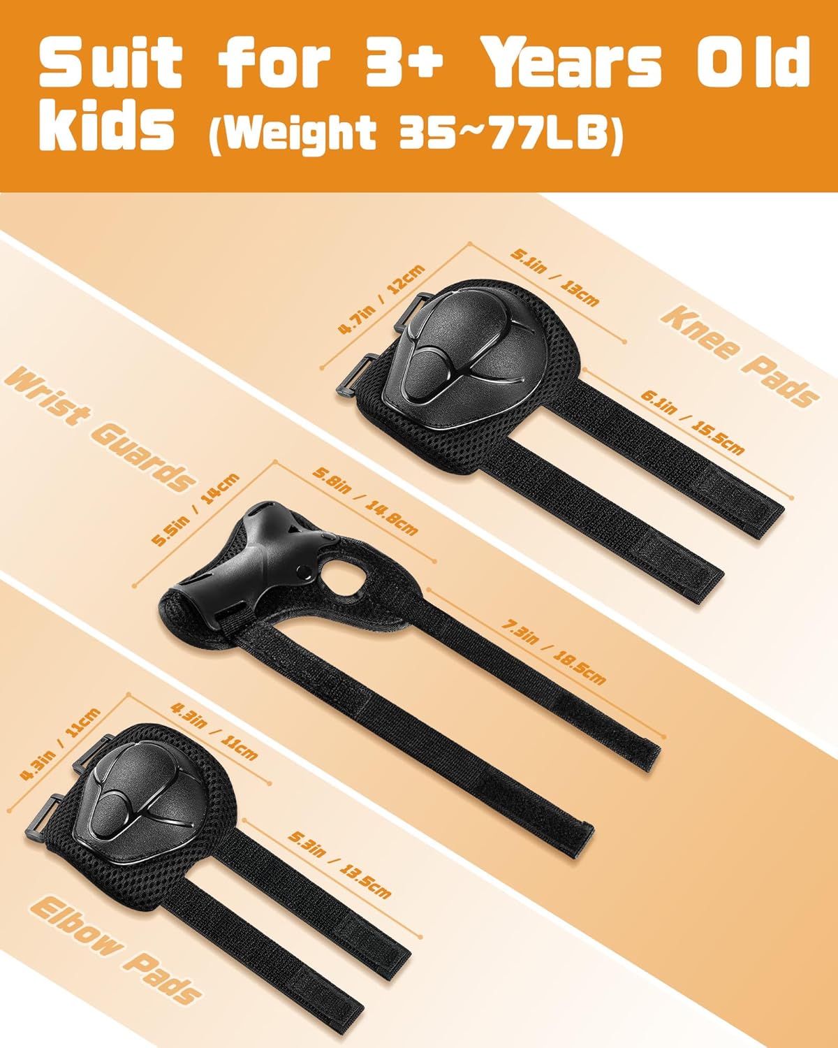 Kids Protective Gear Set, Knee and Elbow Pads with Wrist Guards for Ages 3-8 Year Toddler, 3 in 1 Enhanced Material Protective for Skating Cycling Bike Roller Scooter, Includes Organizer Bag