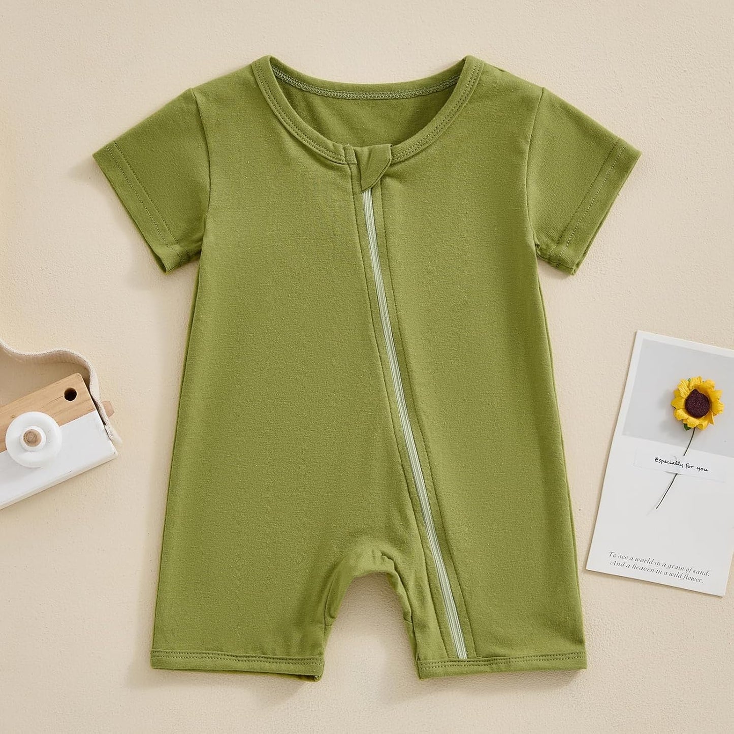 Merqwadd Baby Boy Girl 2 Pack Romper Short Sleeve Zipper Jumpsuit Plain Summer Clothes