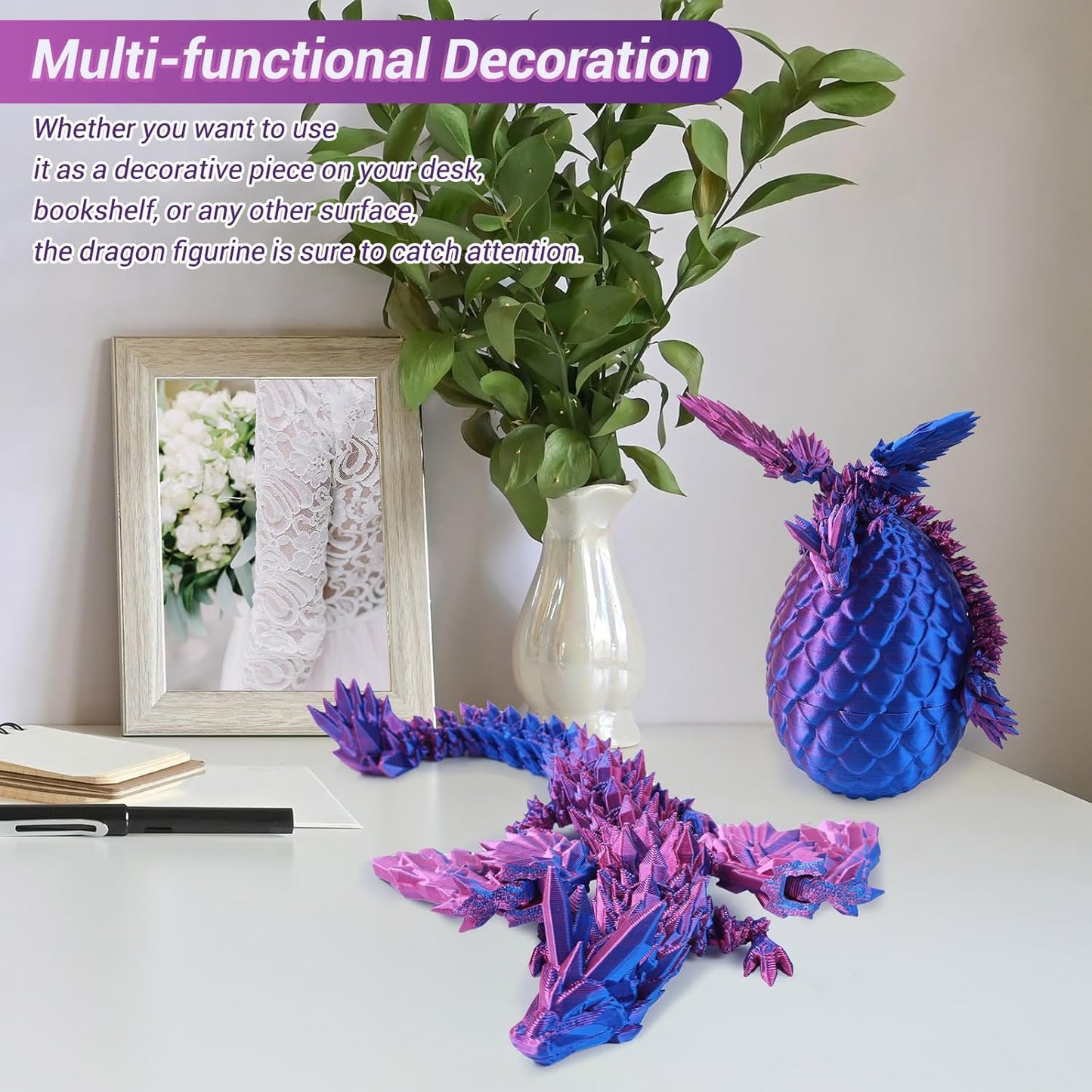 Antetek 3D Printed Dragon with Wings,3D printed dragon egg,3D printed dragon in egg, Movable Articulated Crystal Dragon Eggs with Dragon Inside with Wings