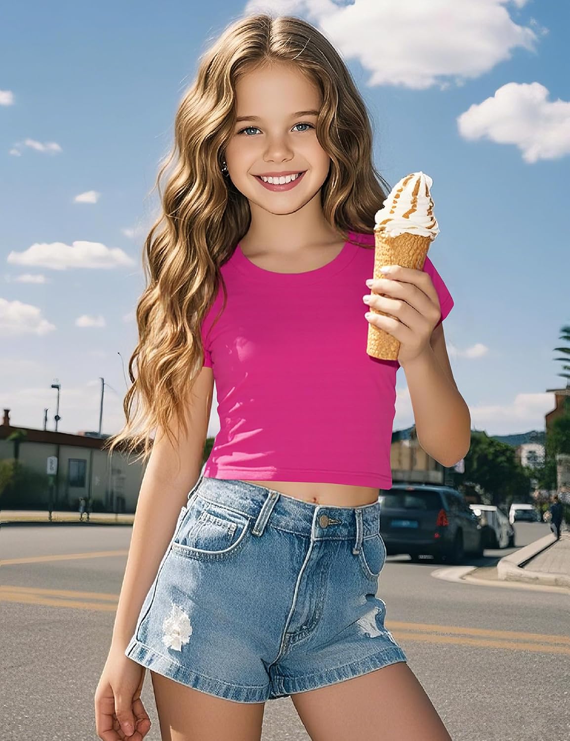 Auranso Girls Crop Tops Summer Short Sleeve Round Neck T Shirts Basic Tee for Kids