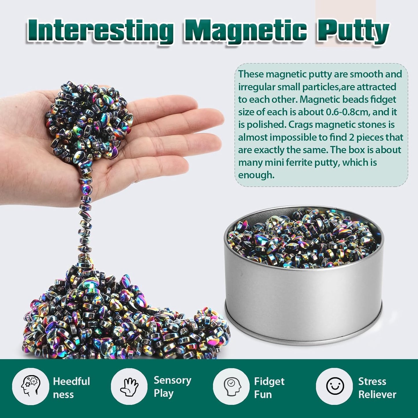 Magnetic Putty Over 1000 Weak Magnetic Beads Fidget Ferrite Putty Crags Magnetic Stones Fun Quiet Magnetic Balls Fidget Toys for Office and Desk (Colorful)