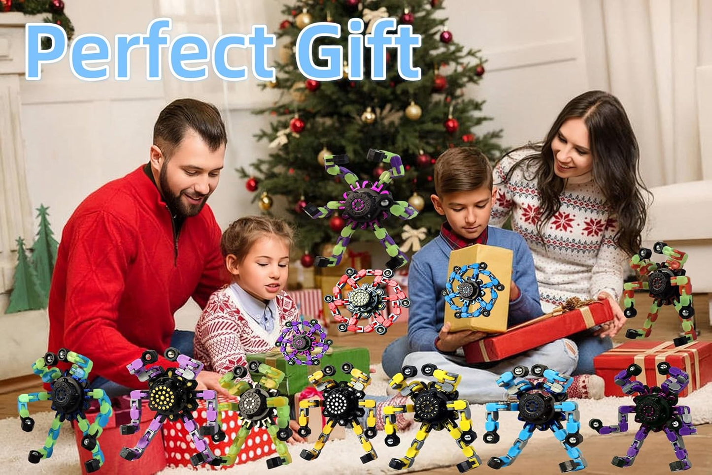 Fidget Toys Transformable Fidget Spinners for Kids and Adults Stress Relief Toys for Boys and Girls Fingertip Gyros for ADHD Autism for Kids Gifts Easter Basket Stuffers (Luminous + Standard -8pcs)