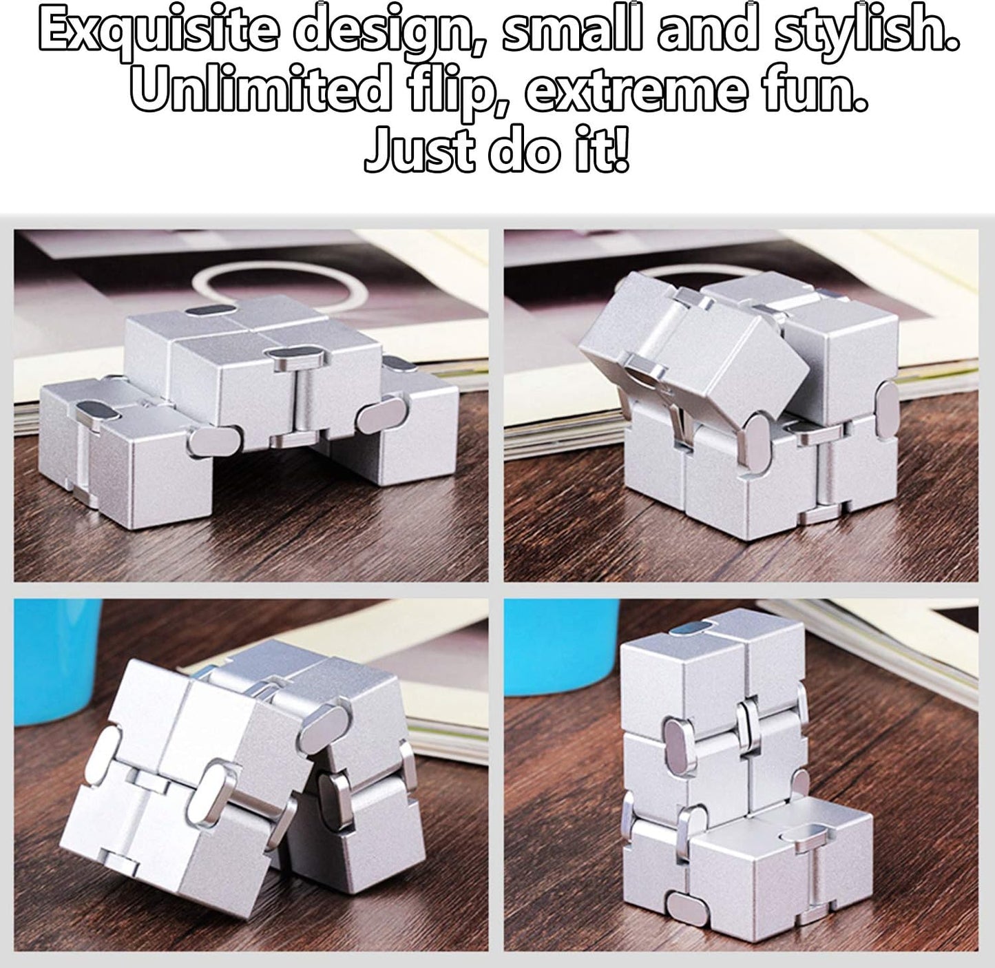 Infinity Cube Metal Fidget Cube Anxiety Stress Relief Toys for Men Aluminum Alloy Material (Black)