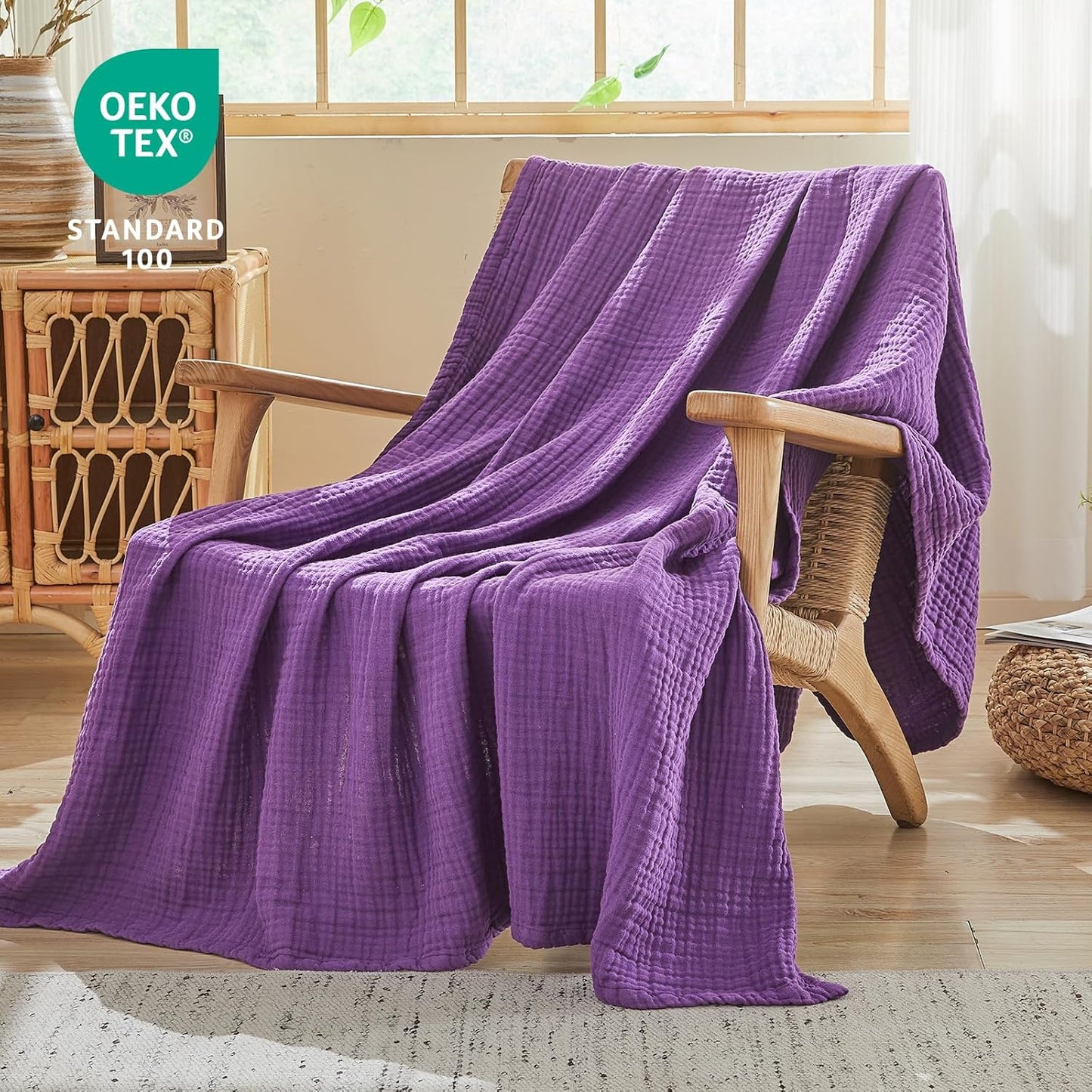 EMME Cotton Muslin Throw Blanket Couch Breathable Gauze Blanket Soft Lightweight Blankets Adults (Purple, 50"x60")