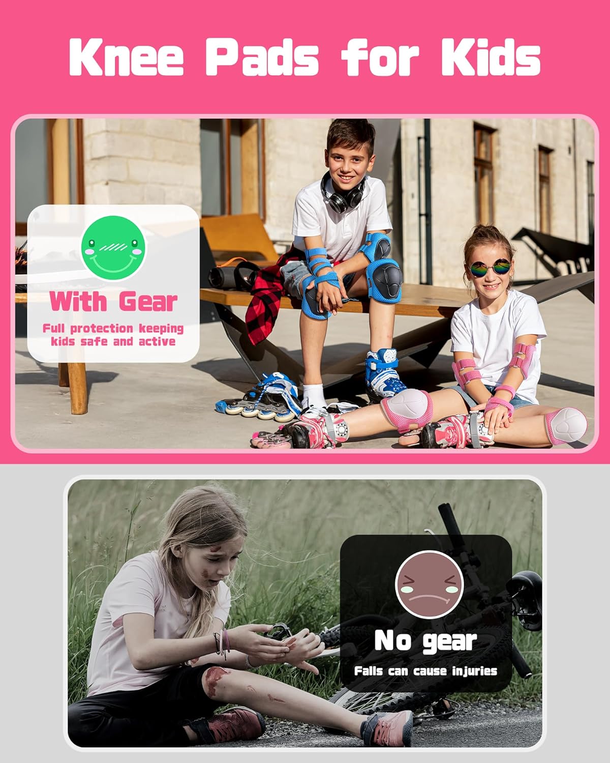 Kids Protective Gear Set, Knee and Elbow Pads with Wrist Guards for Ages 3-8 Year Toddler, 3 in 1 Enhanced Material Protective for Skating Cycling Bike Roller Scooter, Includes Organizer Bag