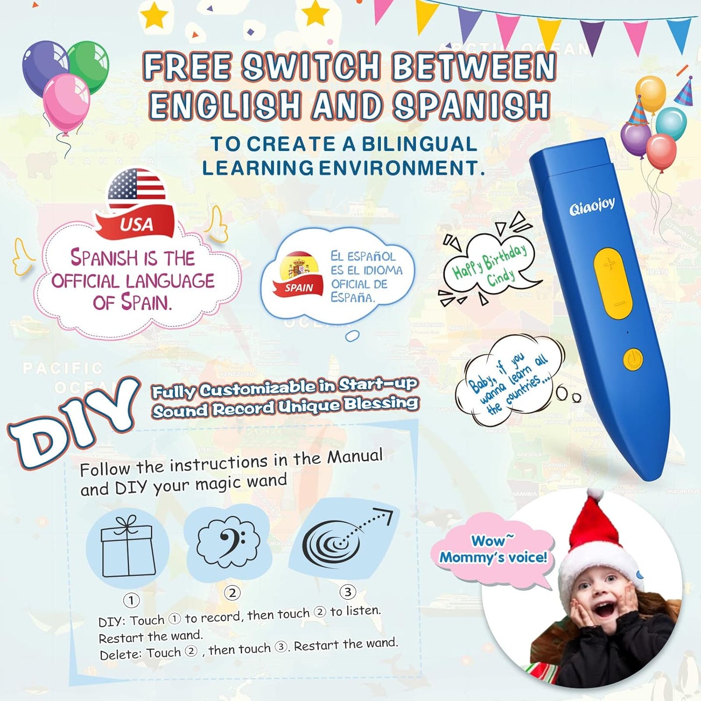 Bilingual Interactive for Kids Talking USA Map Dinosaur Poster for Kids Learning and Educational Toys,Talking Educational Dinosaur Toy for Ages 3 to 12 Years Old,Learning Chart for Preschool/Gift