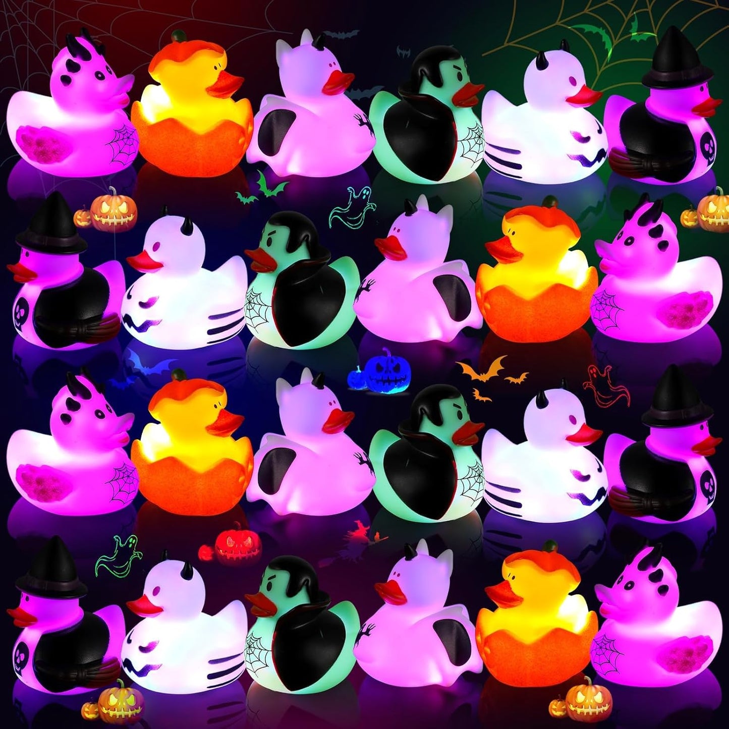 Halloween Rubber Duckies in Bulk Glow in The Dark Rubber Ducks Light up Halloween Mini Duckies Bath Toys for Halloween Party Favor Decor Pool Bathtub Baby Shower Toy Gifts for Kids(48)