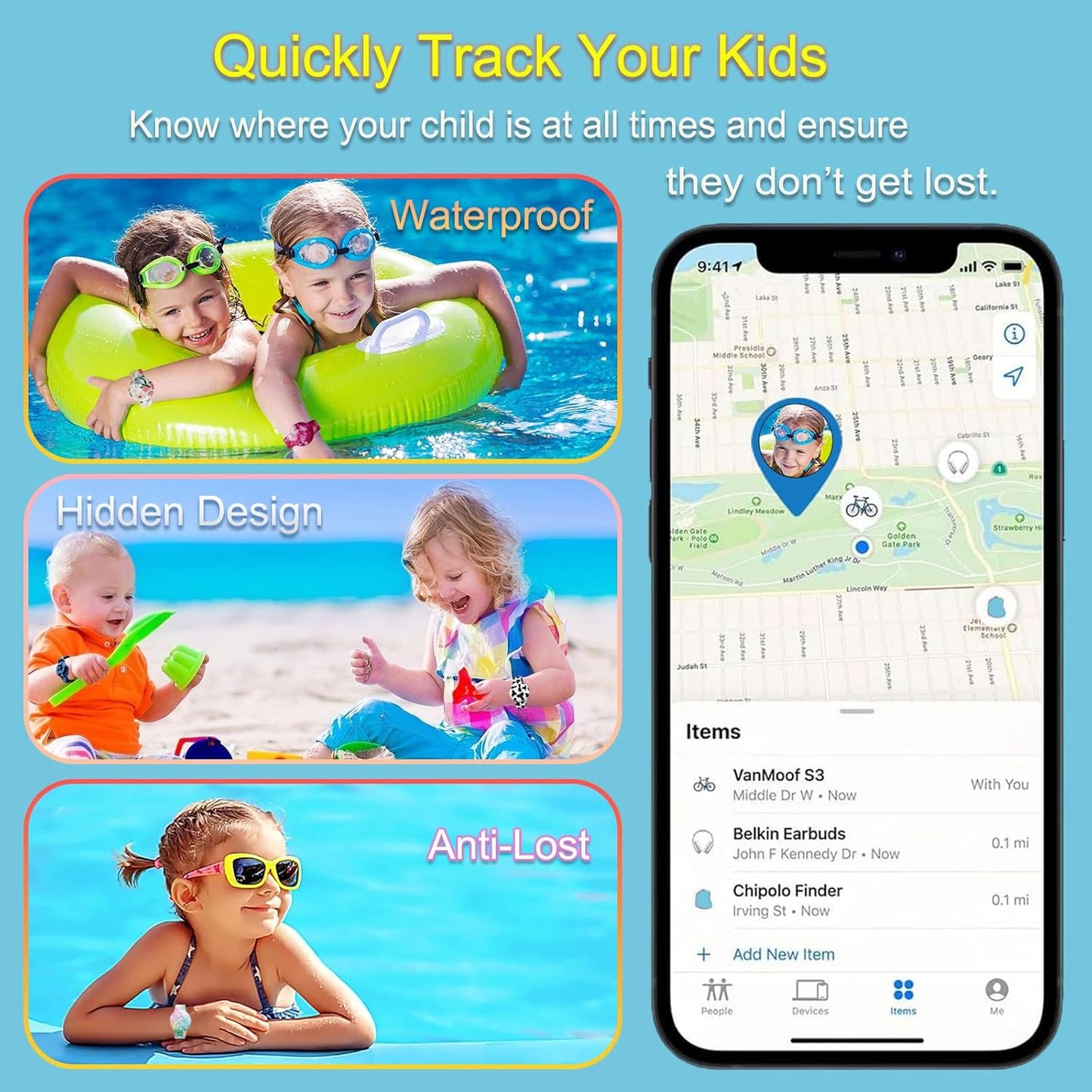 Waterproof AirTag Bracelet for Kids, Soft Silicone Air Tag Hidden Holder Case Compatible with Apple Airtag, Adjustable Anti-Lost Printed Strap GPS Traker for Toddler Child(2 Pack, Butterfly & Flower)