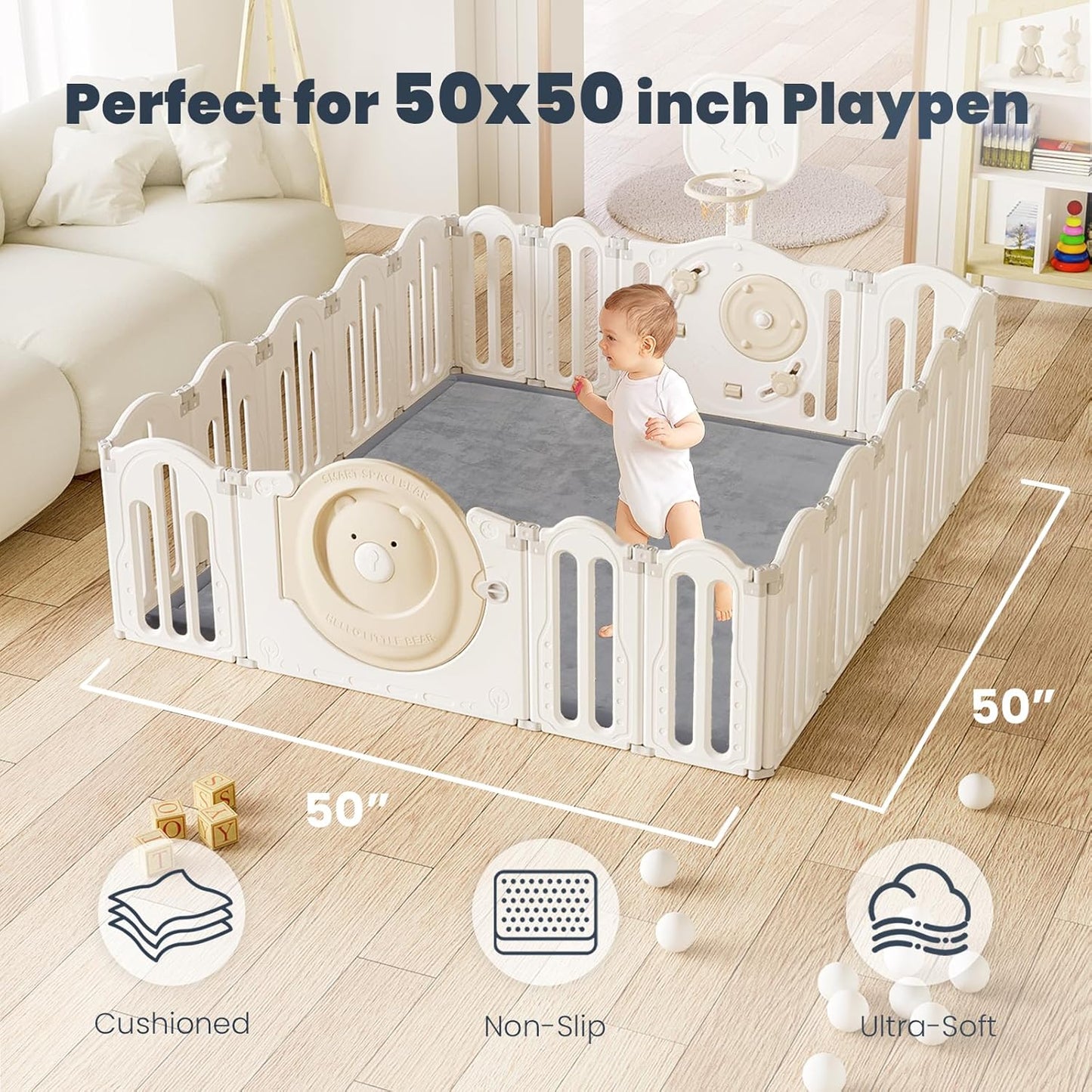 ACOMOPACK Baby Play Mat for Floor 1.3" Thick Memory Foam 50x50 Soft Velvet Playpen Mat for Kids,Infants,Toddlers,Tummy Time Crawling Mats with Non-Slip Bottom,Yoga,Tatami,Nursery Rug(Dark Grey)