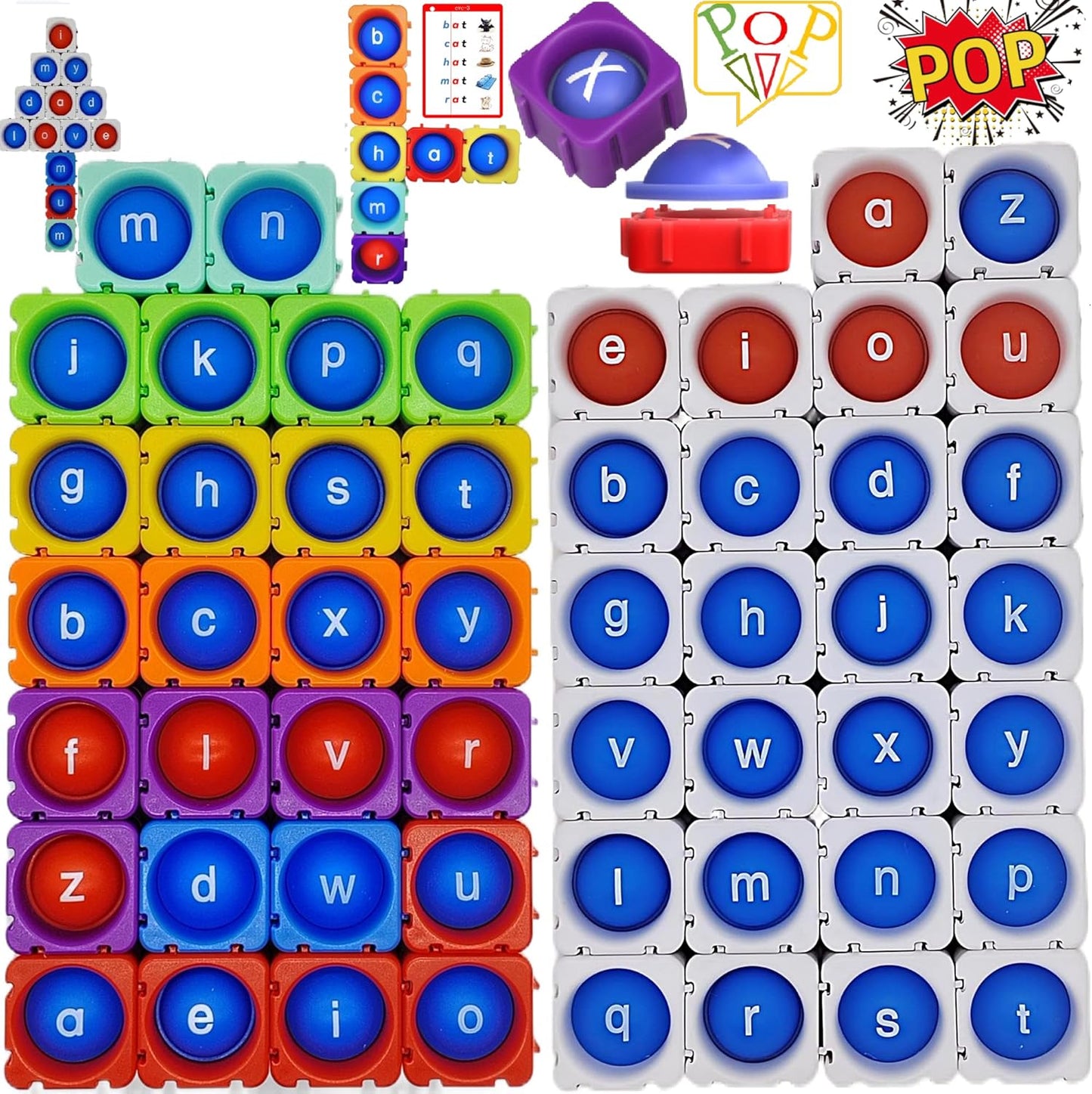 Lowercase Alphabet Multisensory Reading&Phonics Interactive Tool.Huge Pop Bubble Fidget Block for Infinite Word Building Pop Classroom,Phonics Segment &Letter Match,Spell.Versatile &Funny for age3-10
