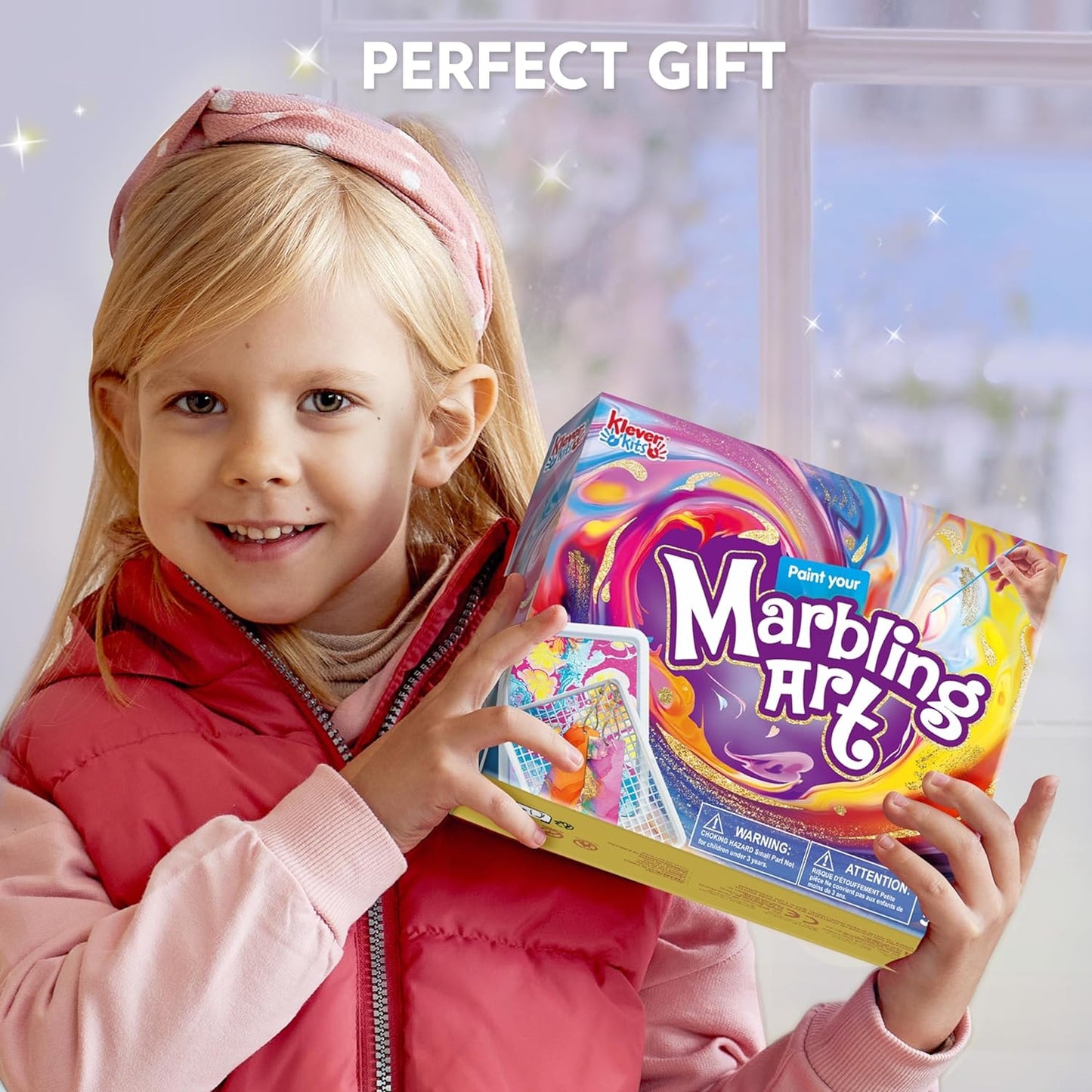 Klever Kits Marbling Paint for Kids, Metallic Gold Water Marble Paint Art, Arts and Crafts for Girls & Boys 6-12 Years Old, Craft Kits, Birthday Gifts Ideas Activities Toys