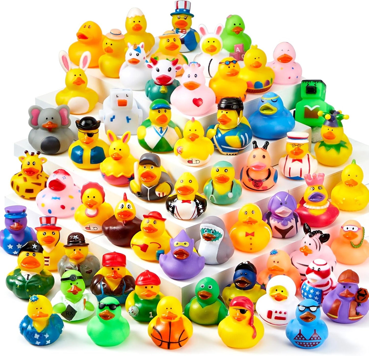 JOYIN 60 Pcs Rubber Ducks, Random Assortment Ducks Bulk with Mesh Carry Bag, Mini Rubber Duckies for Baby Bath Toys, Kids Toddler Summer Pool Toys Birthday Gifts Party Favors