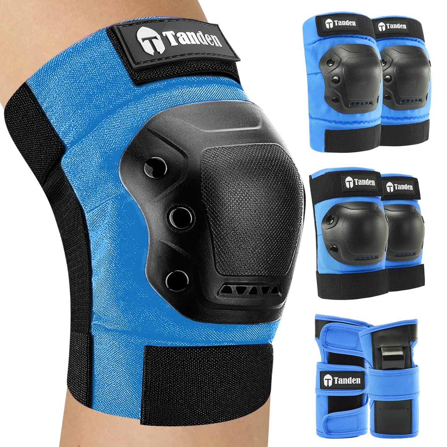 Skateboard Protective Gear Youth Knee and Elbow Pads Set, Wrist Guards for Roller Skating, Blue