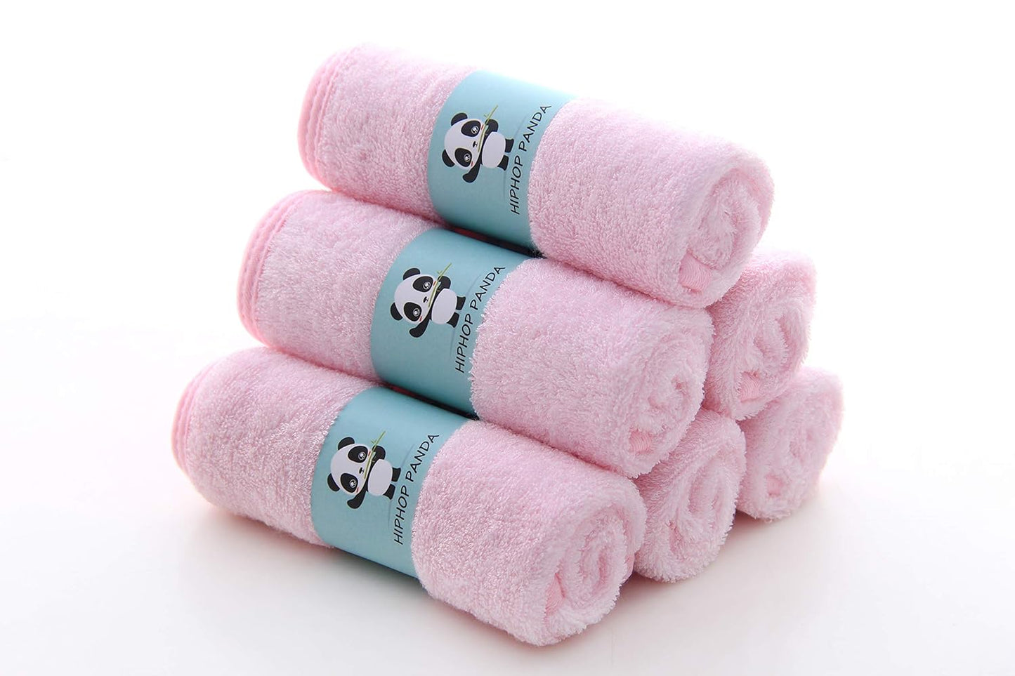 HIPHOP PANDA Baby Washcloths, Rayon Made from Bamboo - 2 Layer Ultra Soft Absorbent Newborn Bath Face Towel - Reusable Baby Wipes for Delicate Skin - Pink, 6 Pack