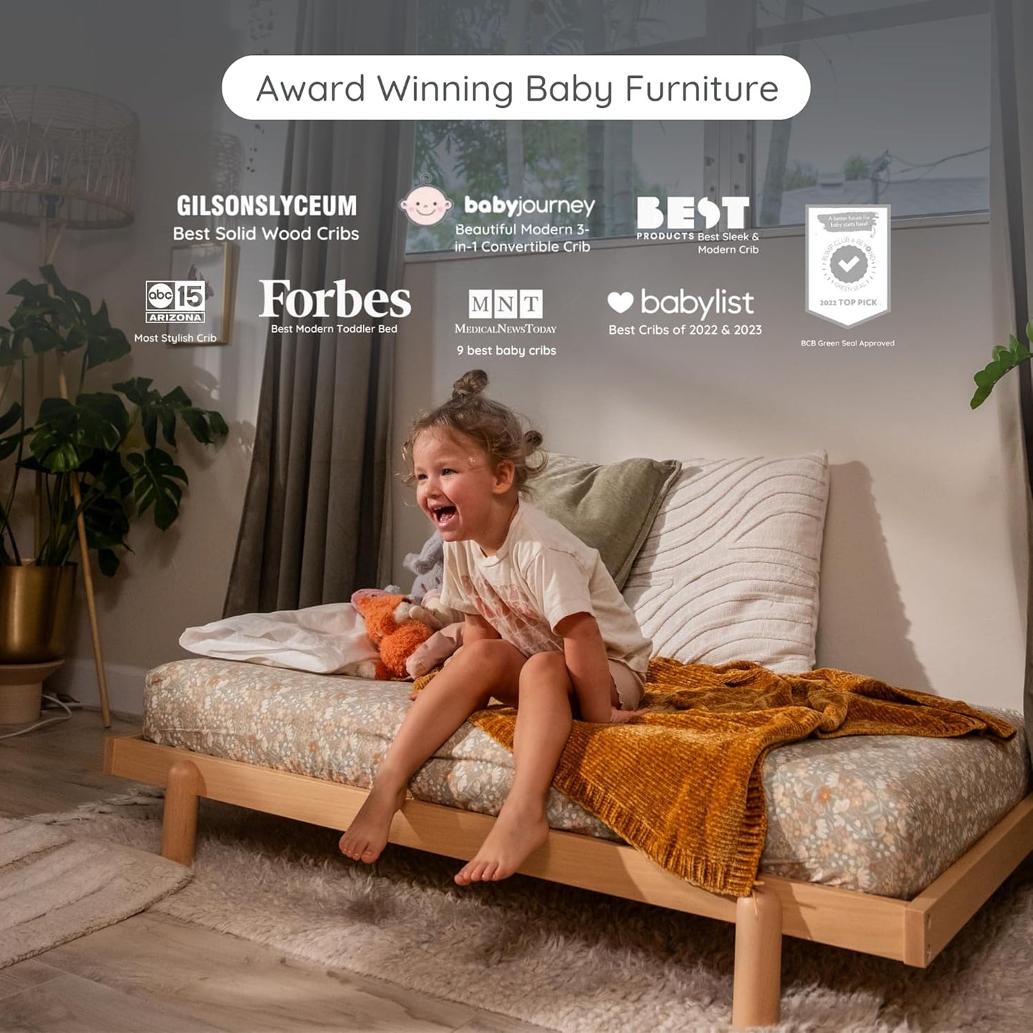 dadada Baby Bliss 4 in 1 Convertible Crib to Toddler Bed & Floor Bed – Made in Italy, GREENGUARD Gold Certified, Baby-Safe Finish, Sustainable Beech Wood, Modern Design, 4 Adjustable Heights (Natural)