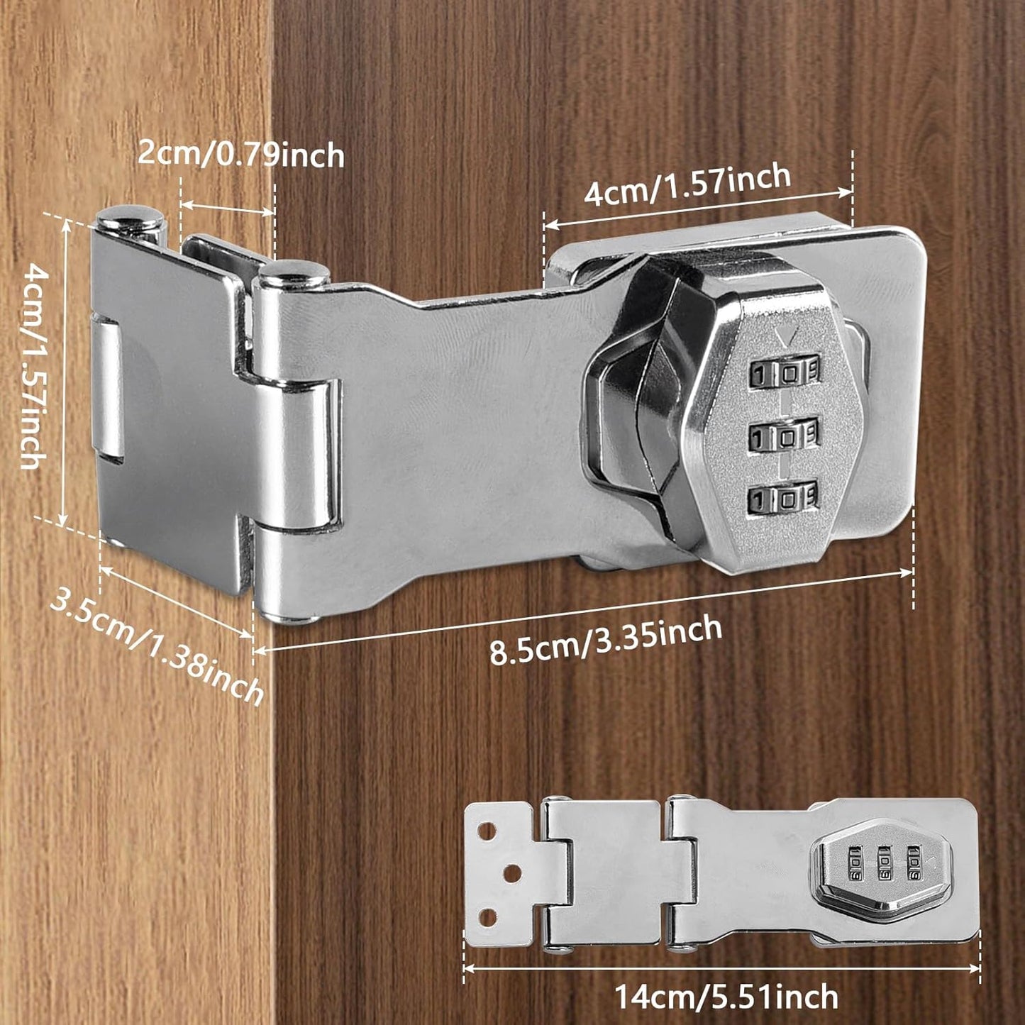 Double Hinge Cabinet Password Hasp Lock Zinc Alloy Cabinet Door Password Lock Password Rotary Hasp Lock 3 Digit Sliding Lockable Rotary Door Lock Hasp for Cabinets, Doors, Flip Barn Door (Silver)