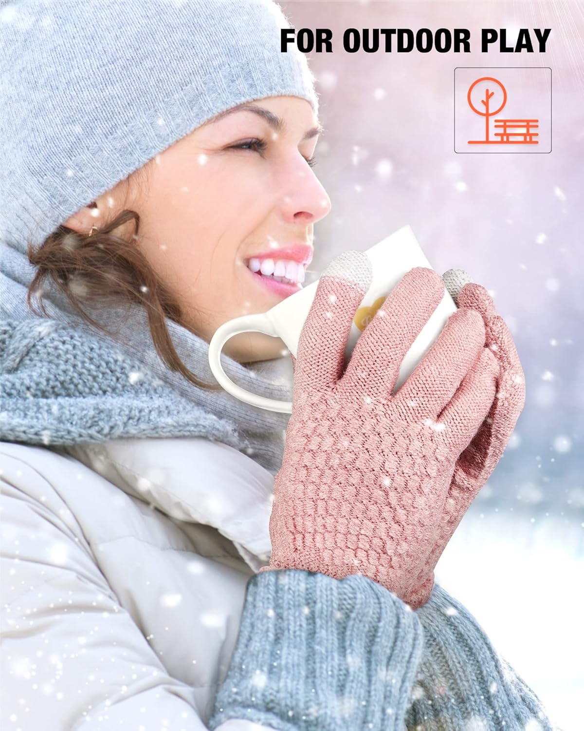 Geyoga 2 Pairs Women's Winter Touch Screen Gloves Soft Warm Fleece Lined Knit Elastic Cuff Winter Texting Gloves