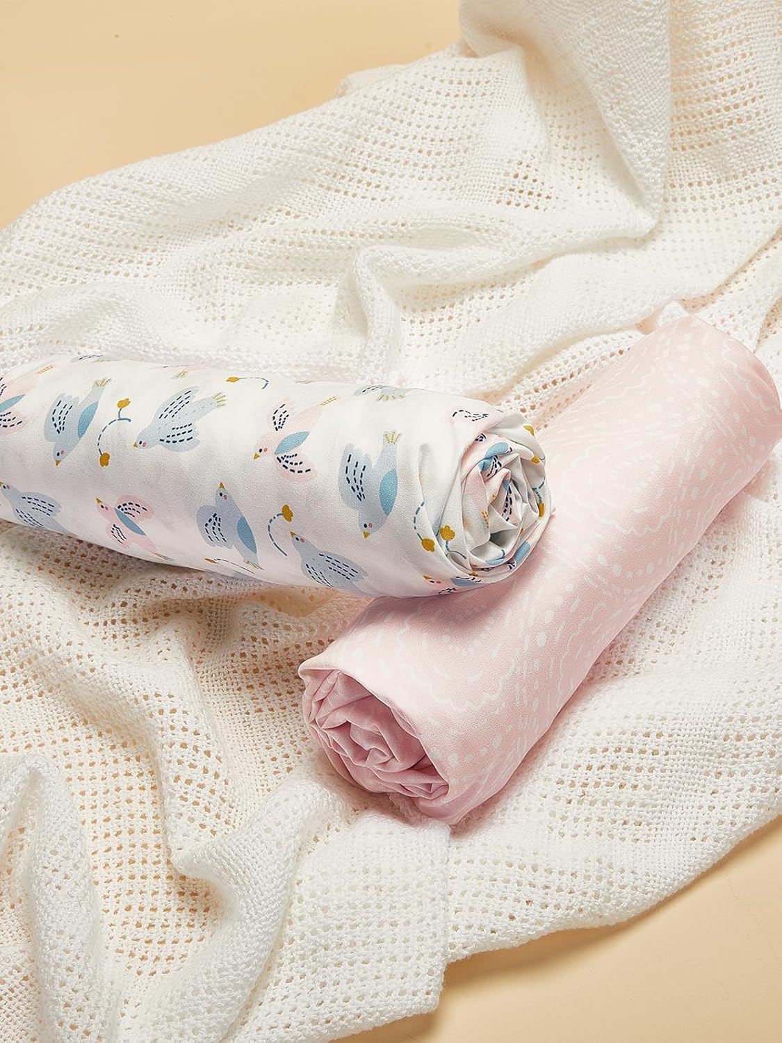 TILLYOU Baby Crib Sheets for Boys Girls, Super Soft Toddler Bed Sheets, 2 Pack Sheets for Standard Crib Mattress 28x52in, Lucky Pony Peace Dove and Big Pink Flower