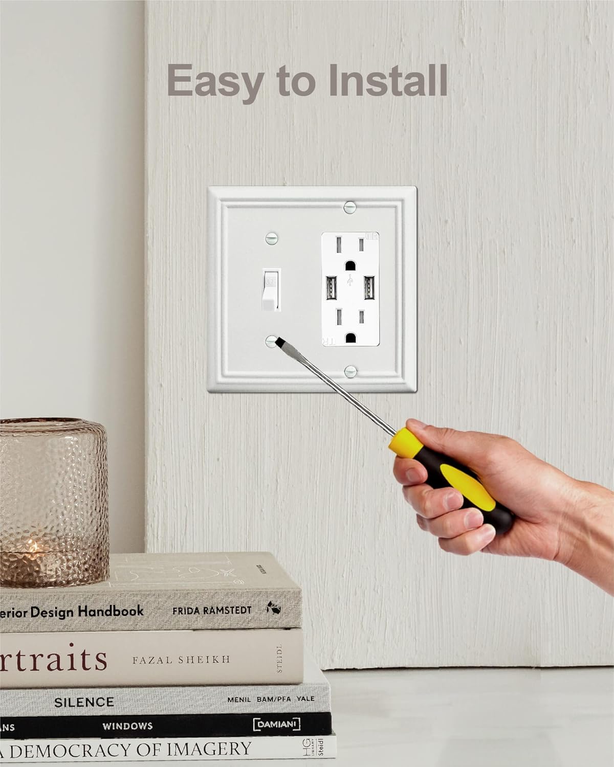 1-Pack Combination Metal Wall Plate, 1 Toggle / 1 Decorator Switch Plates and Outlet Covers, Off White Finish, 4.96''*4.88, Midsize