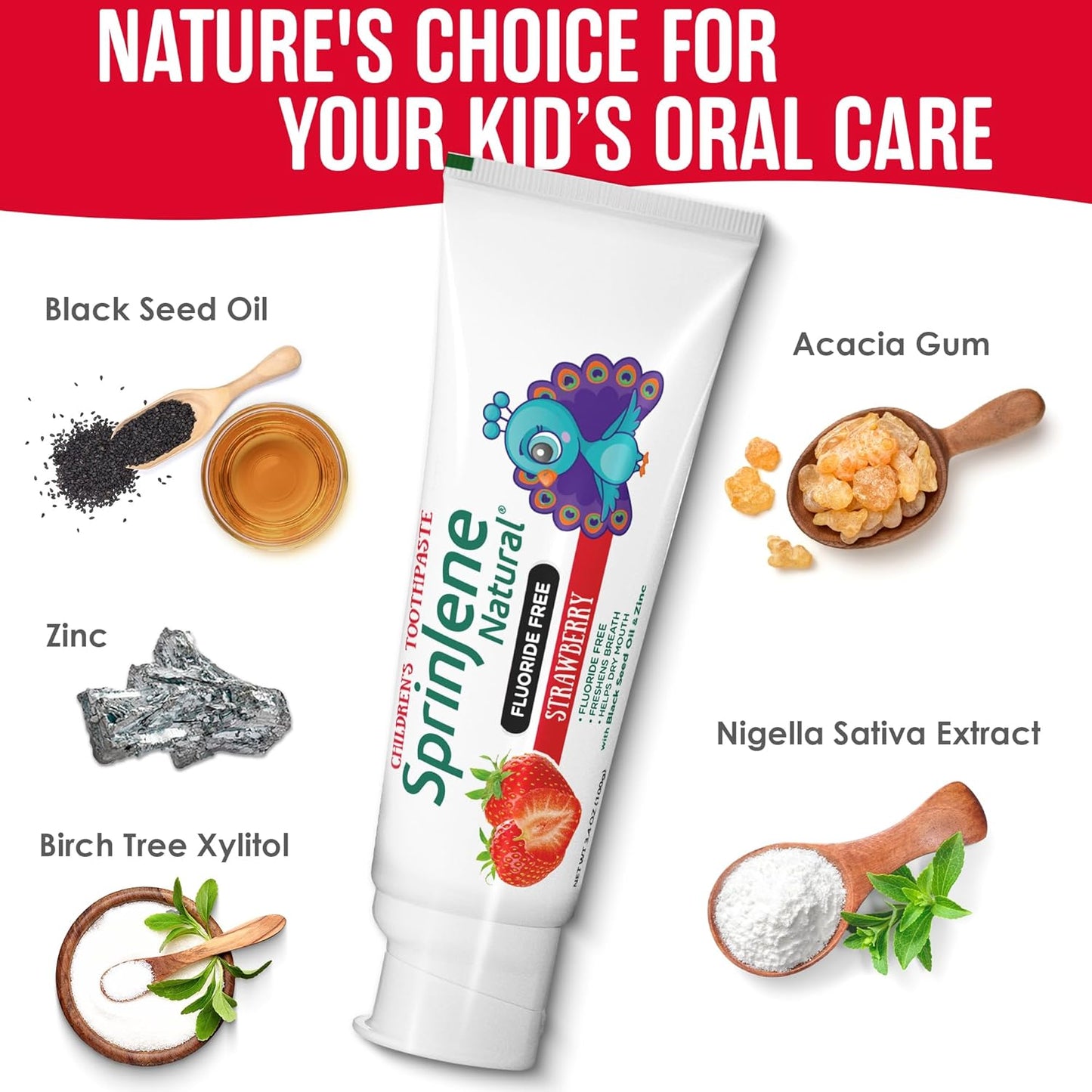 SprinJene Natural Kids Toothpaste, Strawberry | Natural Childrenโs Toothpaste | Fluoride Free Toothpaste for Toddlers | 1 Pack