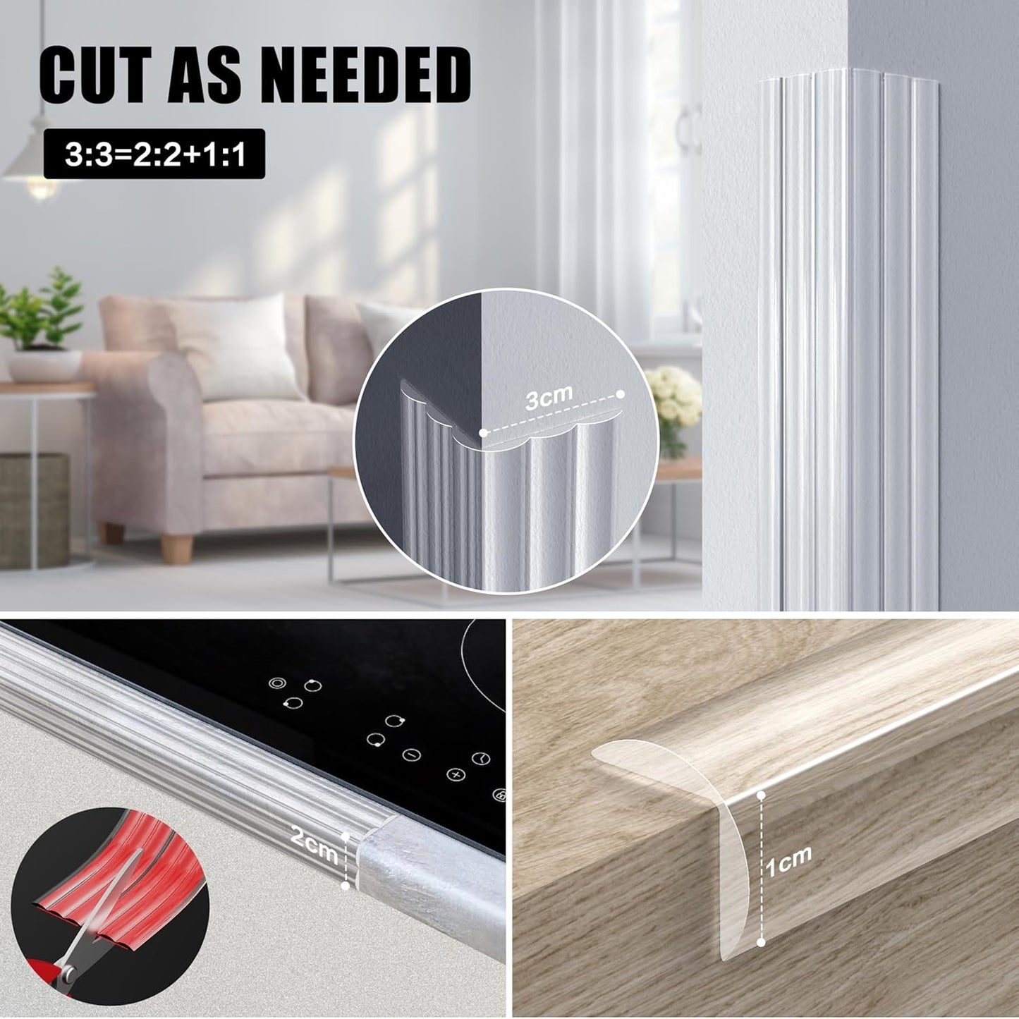 Wall Corner Protector Edge Guard - Peel and Stick Self-Adhesive Wall Trim Moulding, Inside & Outside Corner Molding Trim Caulk Strip for Wall Edge, Ceiling, Countertop – Clear, 1.18INx5FT