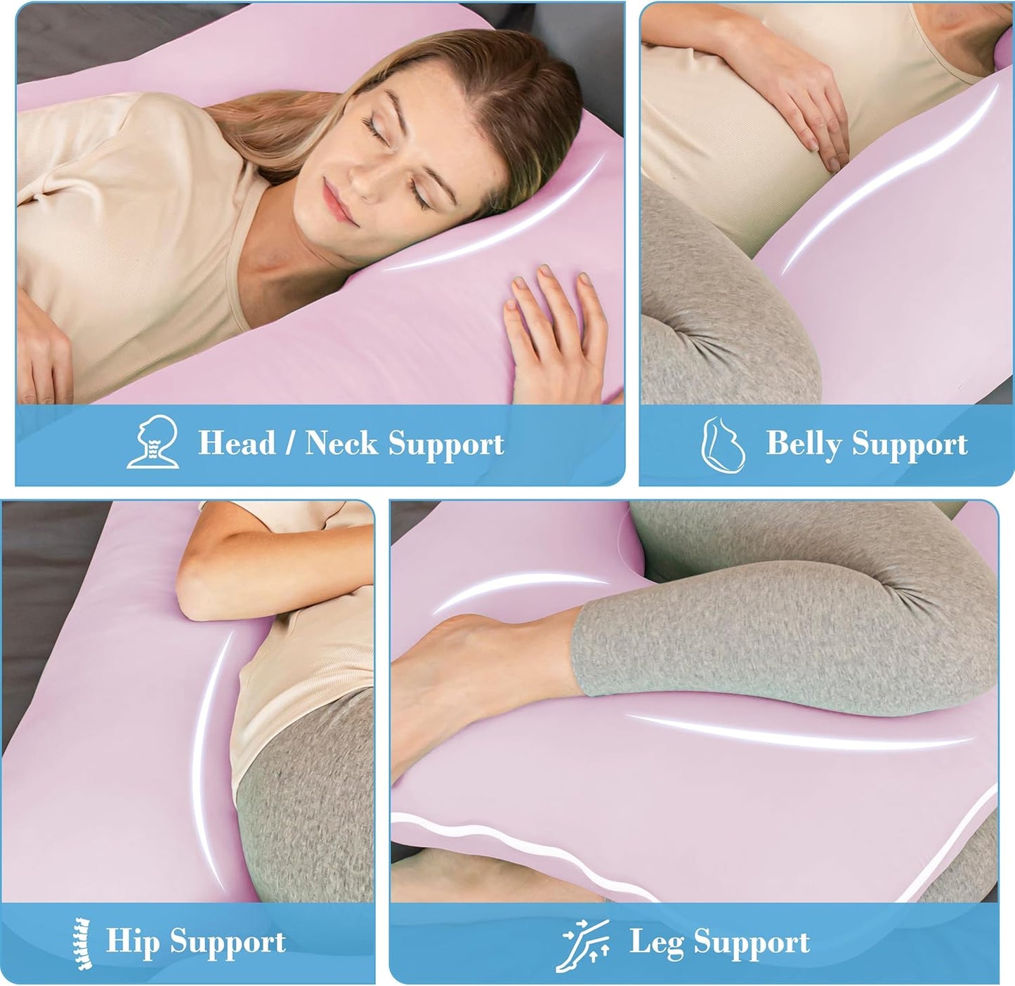 Cute Castle Cooling Cover Pregnancy Pillows, Soft U-Shape Maternity Pillow with Removable Cover - Full Body Pillows for Adults Sleeping - Pregnancy Must Haves - Jumbo 57 Inch - Purple