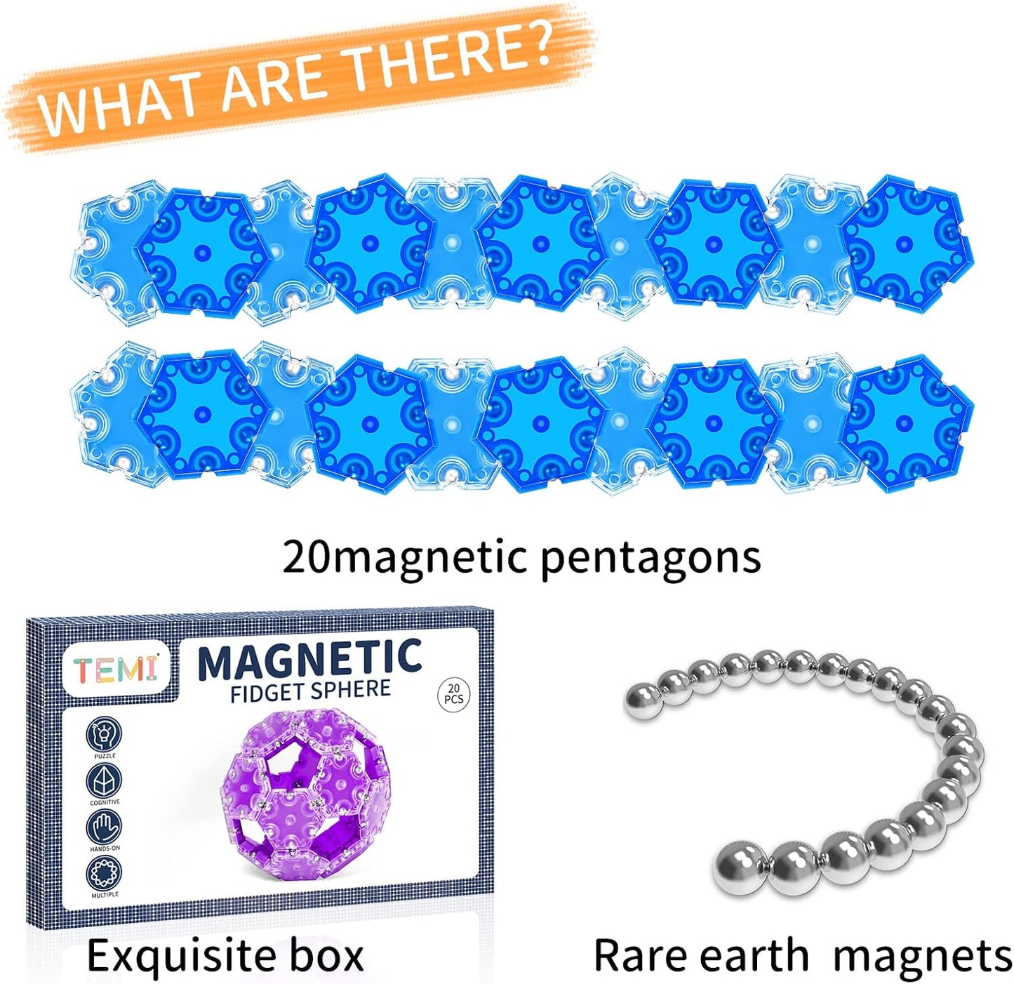 Fidget Sphere Toys of 20-Piece Set Hexagons Fun Executive Desk Toy Puzzles for Adults 14+ Years Old Boys and Girls-Fidget Blocks 3D-Blue Hexagon