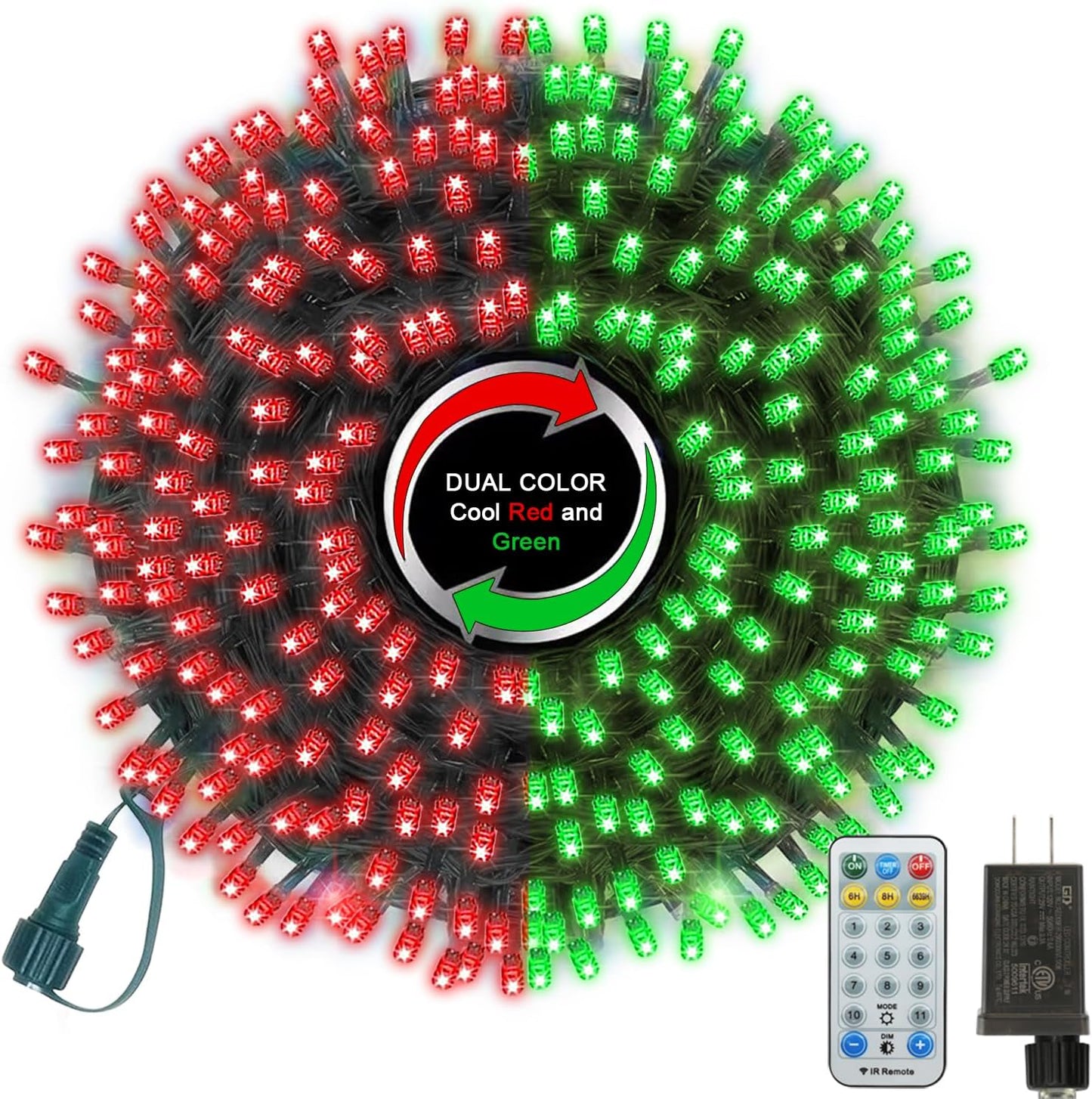 33ft Christmas Decorative Mini Lights, 100 LED Green Wire Fairy Starry String Lights Plug in, 16 Lighting Modes, for Indoor Outdoor Xmas Tree Wedding Party Decoration (Red+Green)