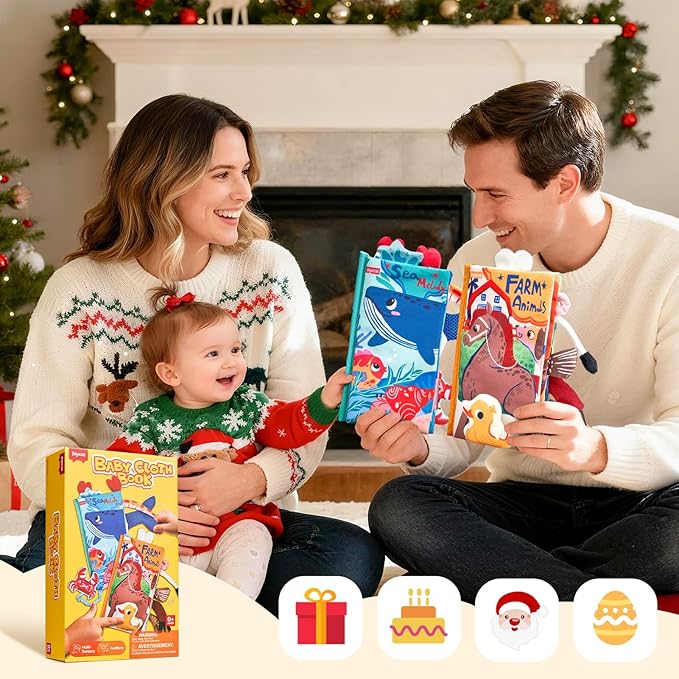 JoyCat Baby Books 0-6 Months - 2PCS Infant Toys 0-6m Tummy Time Babies Toy Newborn Toys Early Development Sensory Book Baby Girl Boy Shower Christmas Birthday Gift Stocking Stuffers