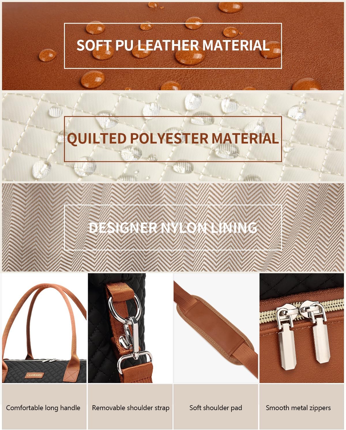 Weekender Bags for Women, Travel Duffle Bag Carry On Overnight Bag with Cosmetics Bag and Crossbody Purse for Gym Hospital, Gifts for Women, Black Brown