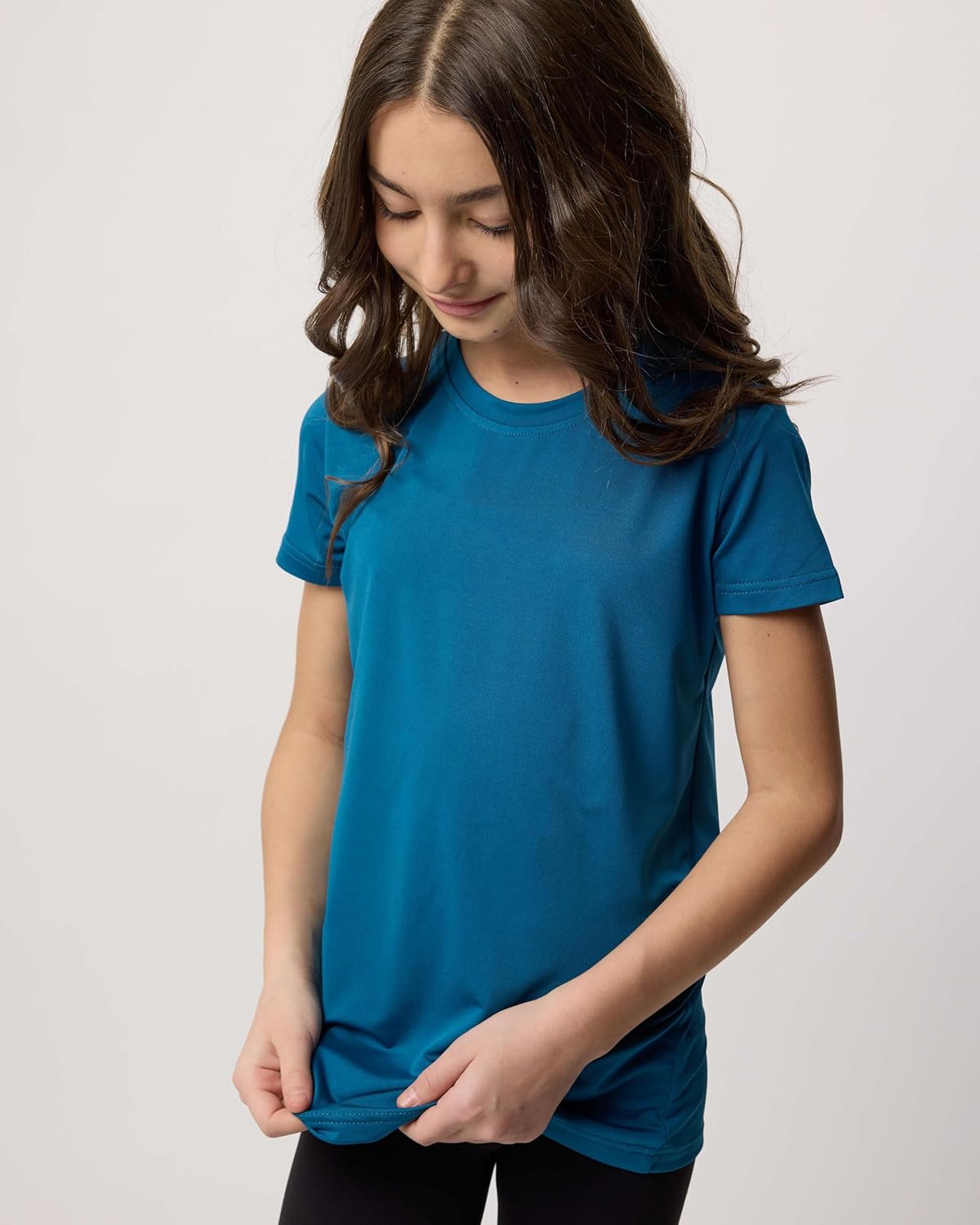 Real Essentials 5 Pack: Girls Short Sleeve Dry-Fit Crew Neck Active Athletic Performance T-Shirt