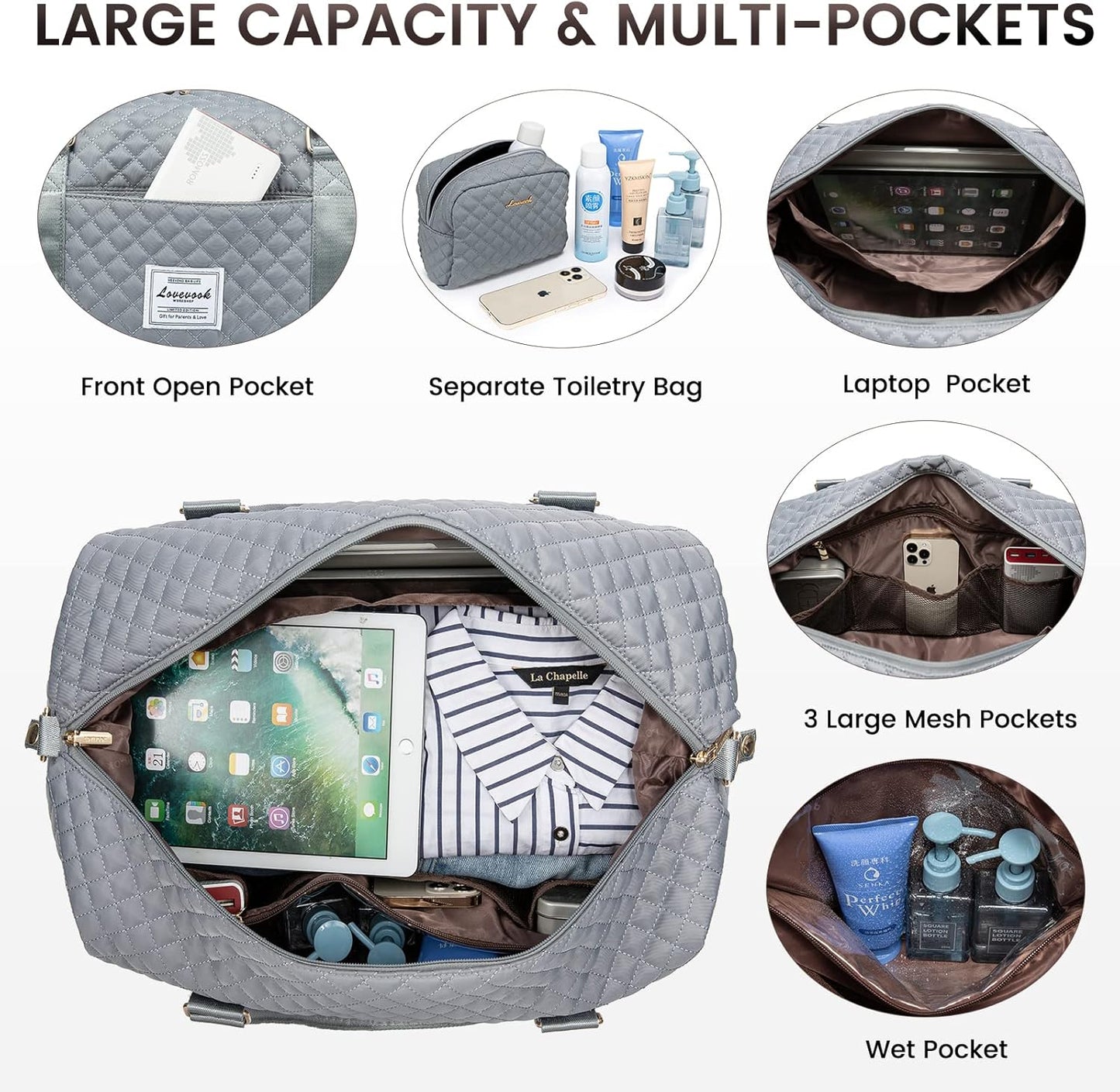 LOVEVOOK Travel Duffle Bag,Weekender Bags for Women with Shoe Compartment,Carry on Overnight Bag with Toiletry Bag,Gym Duffel Bag with Wet Pocket, Hospital Bags for Labor and Delivery