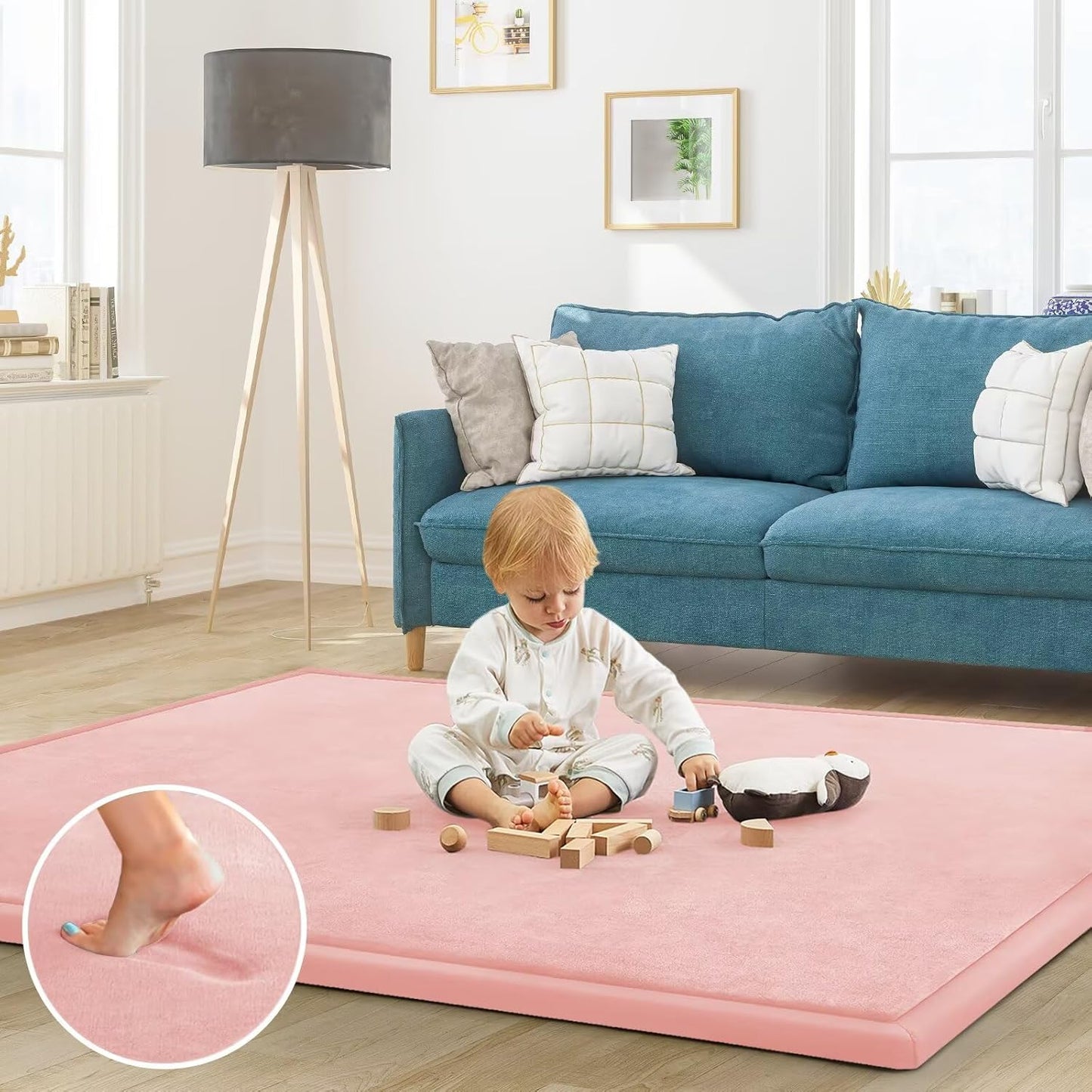 Baby Play Mat for Floor Tummy Time Mat Nursery Rug Muscle Mat Area Rug Playroom Rug Tatami Mat 4'11x3'28" Memory Foam 1.3" Thick Crawling Mat for Babies,Toddlers, Infants, Kids,Floor Mat(Pink)