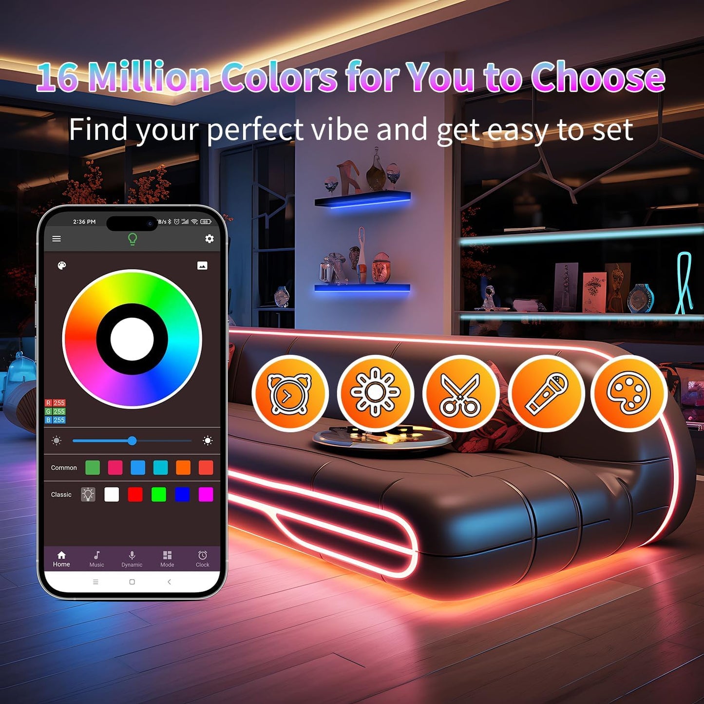 Led Lights for Bedroom 130FT(2 Rolls of 65.6ft), Music Sync Led Strip Lights with 60 Keys Remote and App Control, Color Changing RGB Led Lights for Room Kitchen Party Home Christmas Decoration