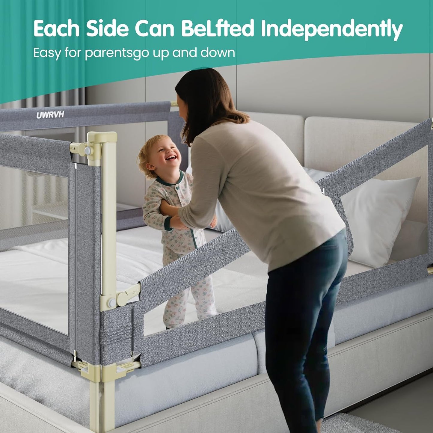 Bed Rails for Toddlers,Toddler Bed Rails,Bed Rail for Baby - Adjustable Height Bed Guard with Child Safety Lock, Universal Fit for King/Full/Twin Beds (Grey, 1 Side 59Inch)