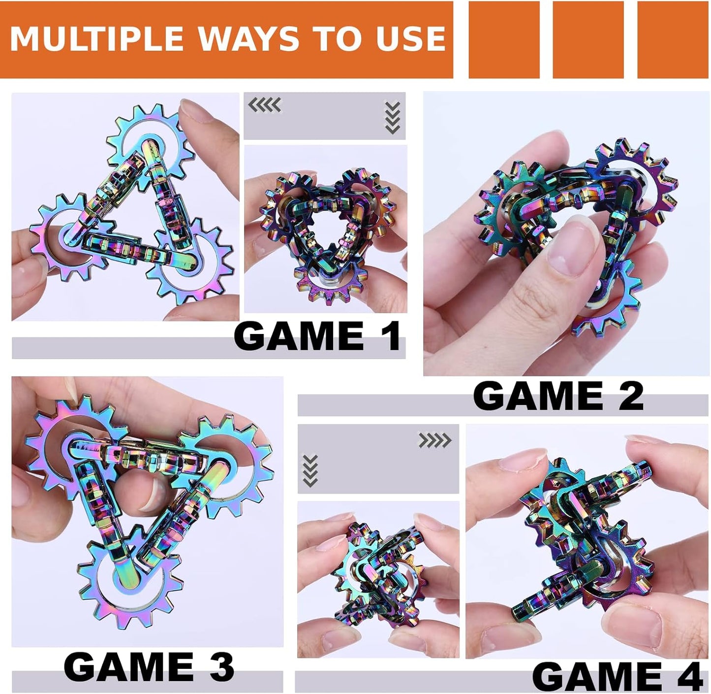 Infinity Gear Fidget Toy, Solid Metal Never Ending Flippy Novelty Kinetic Desk Toy, Relieve Stress, Anxiety, Promotes Focus, Keep Fingers/Hands Busy, Avoid Bad Habits (Rainbow)